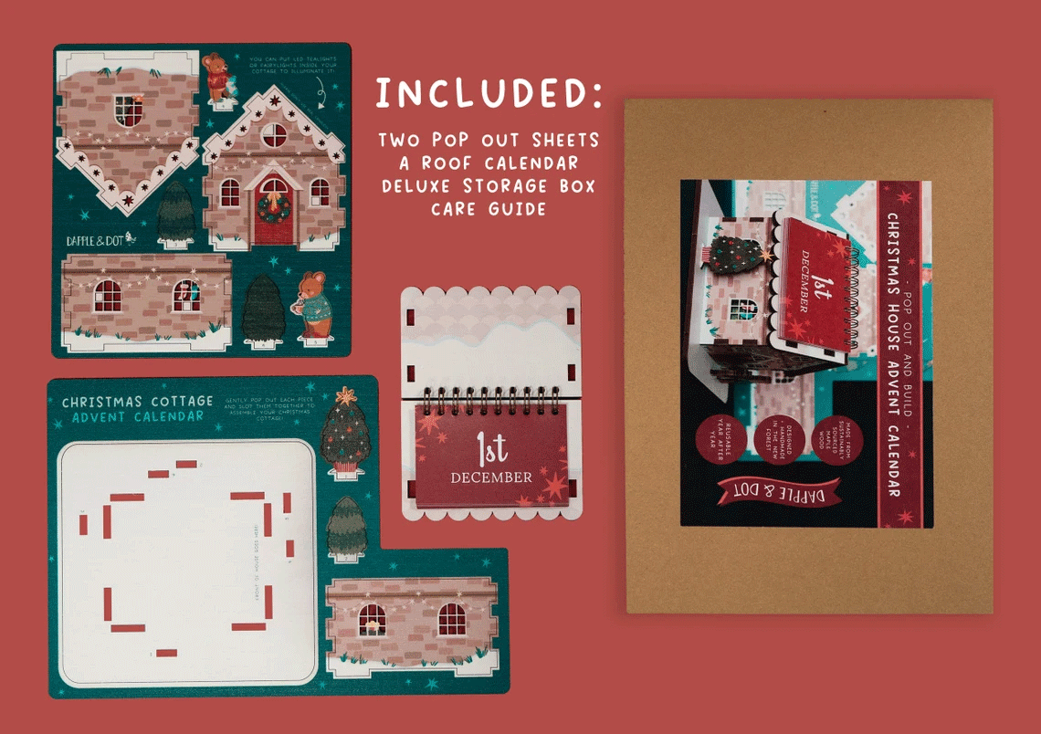 Christmas House Pop Advent Calendar Deluxe Box by Dapple & Dot - 24 Days Countdown to Christmas with Fun Surprises | Perfect Holiday Gift for Kids & Family Decor