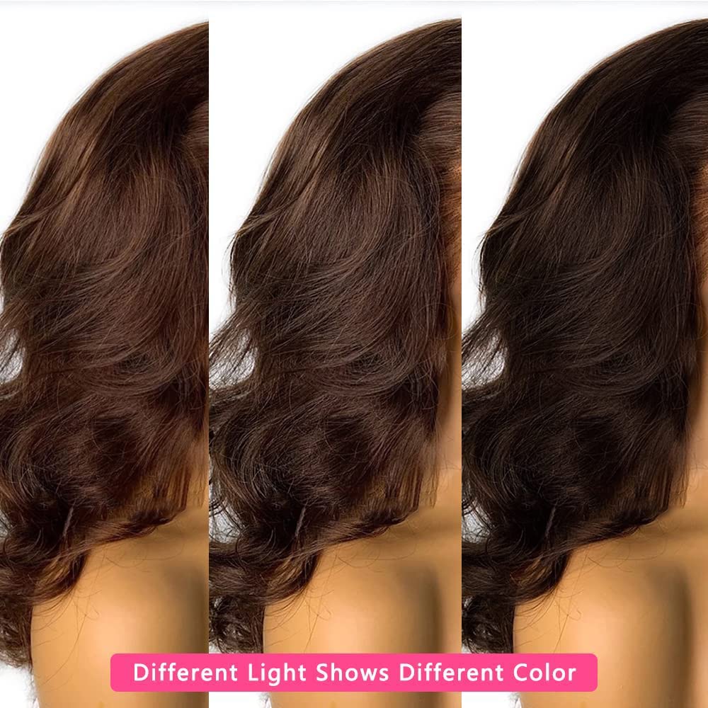 13x6 Brown Lace Front Wig - 150% Density Human Hair Wigs #4 Chocolate Body Wave with HD Transparent Lace & Bleached Knots - Pre Plucked with Baby Hair for Black Women - Perfect for Daily Wear, Cosplay, and Special Occasions (18 Inch)