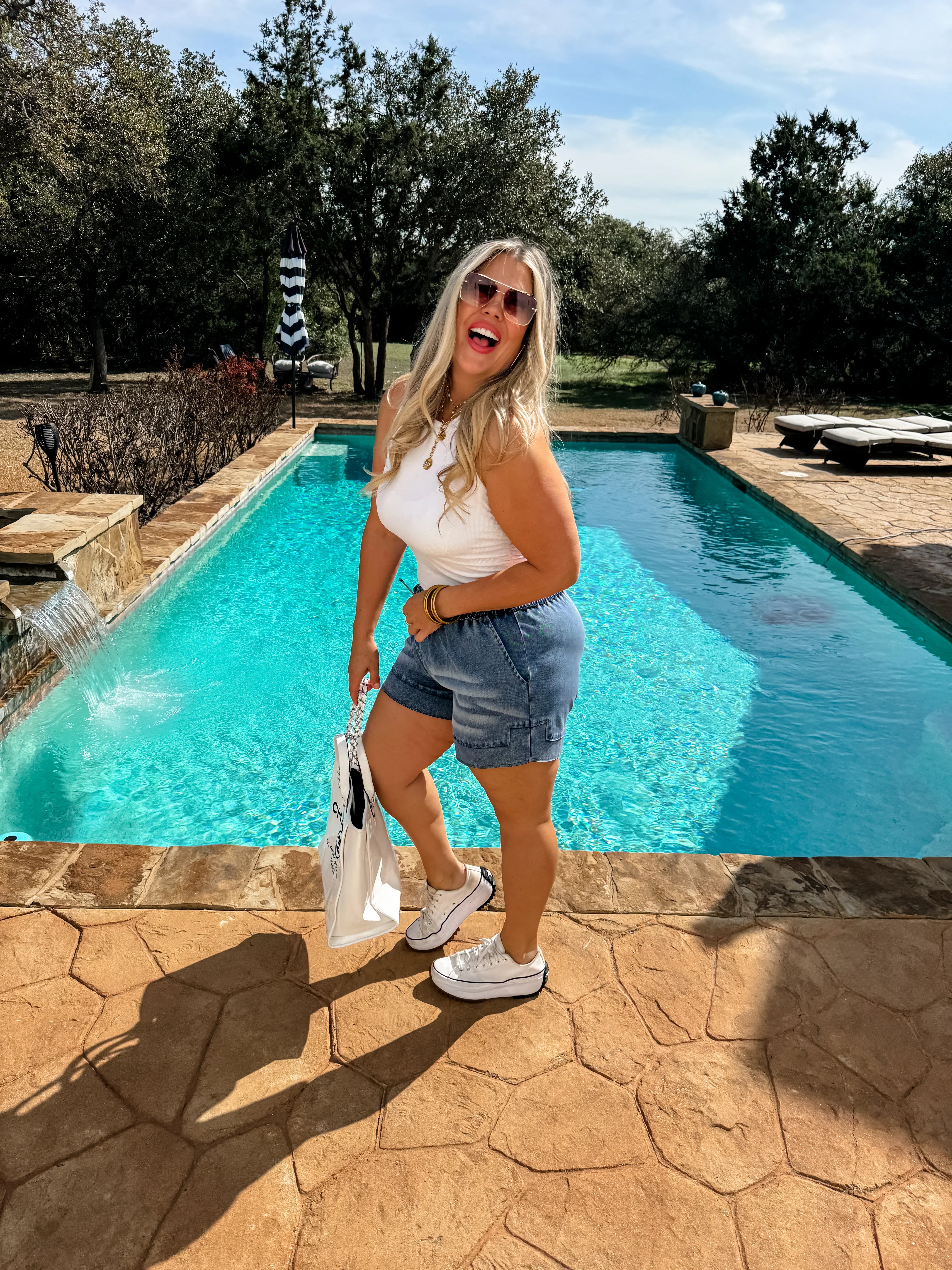 PREORDER: Drift Away Denim Shorts for Women - High Waisted Distressed Denim Shorts | Comfortable & Stylish Summer Shorts for Casual Wear, Beach, and Outdoor Activities