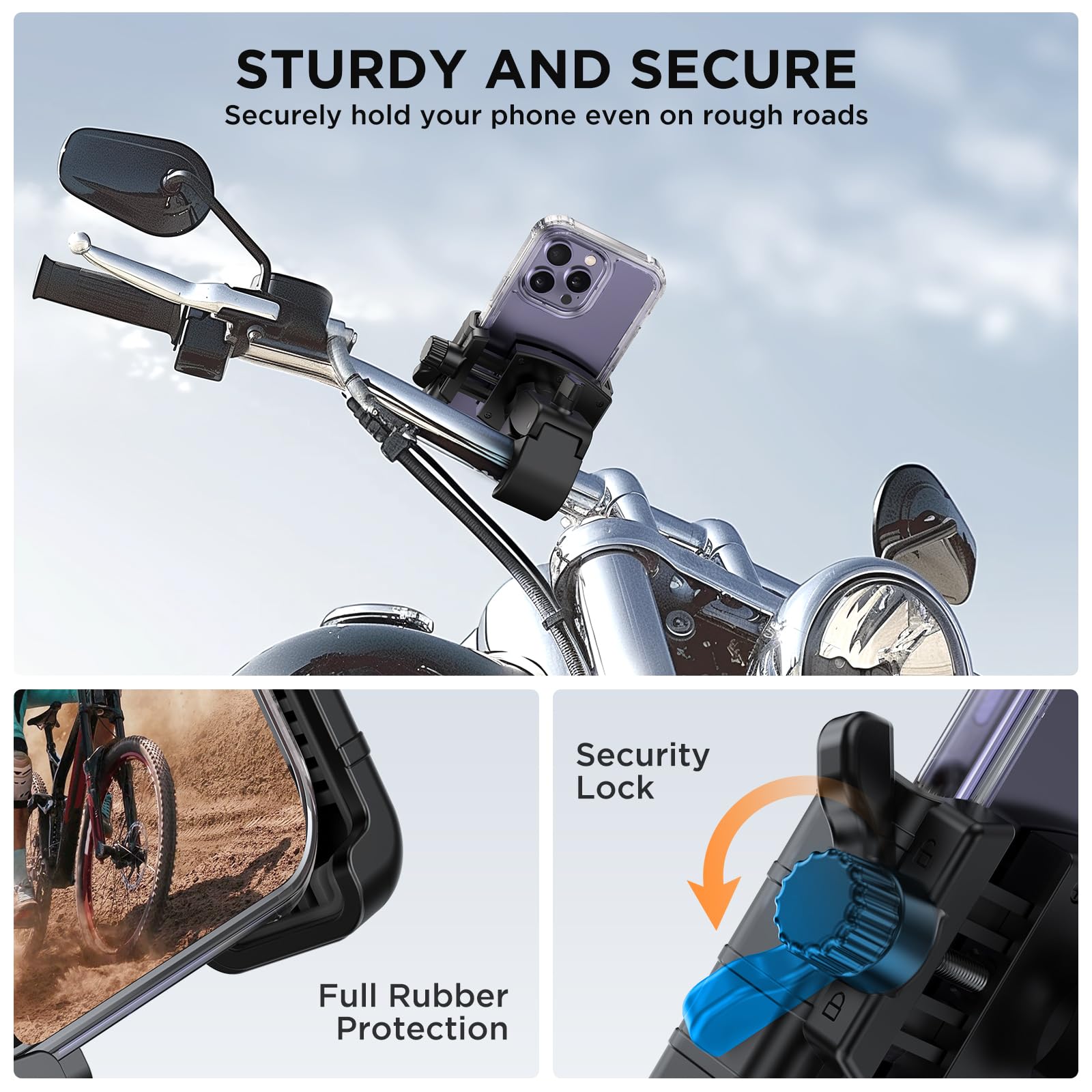 Miracase Bike Phone Holder - Motorcycle & Bicycle Phone Mount with Quick Lock - Handlebar Cell Phone Clamp for Scooter - Compatible with iPhone & Samsung - Perfect for Cycling, Commuting & Outdoor Adventures
