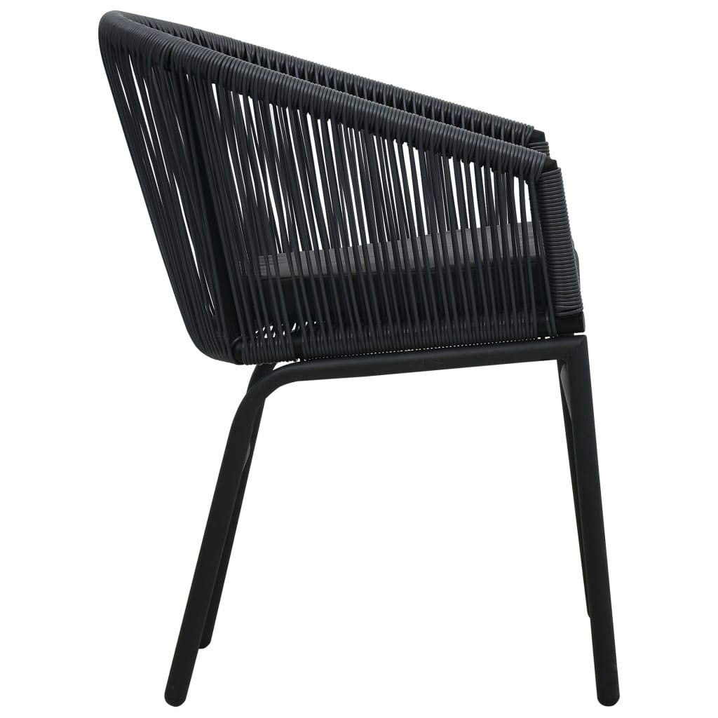 3-Piece Outdoor Bistro Set with Cushions - Black PVC Rattan Dining Table & 2 Chairs - Patio Bar Set with Round Coffee Table - Perfect for Balcony, Poolside, Backyard & Garden Entertaining