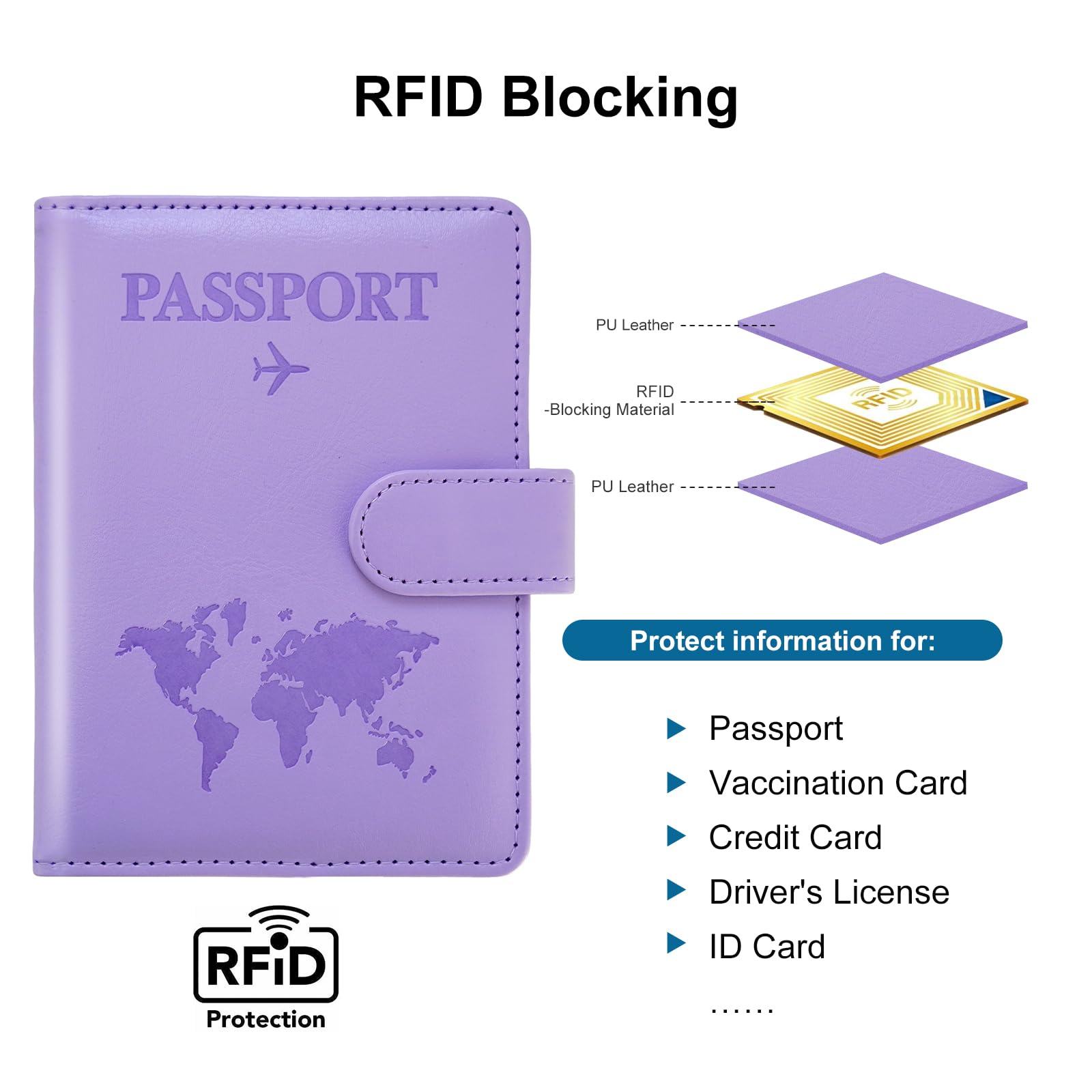 Premium RFID Blocking Passport Holder with Card Slots - Travel Wallet for Women & Men - Secure Passport Cover Case for International Trips - Perfect Travel Accessory for Airports & Vacations (Buckle, Purple)