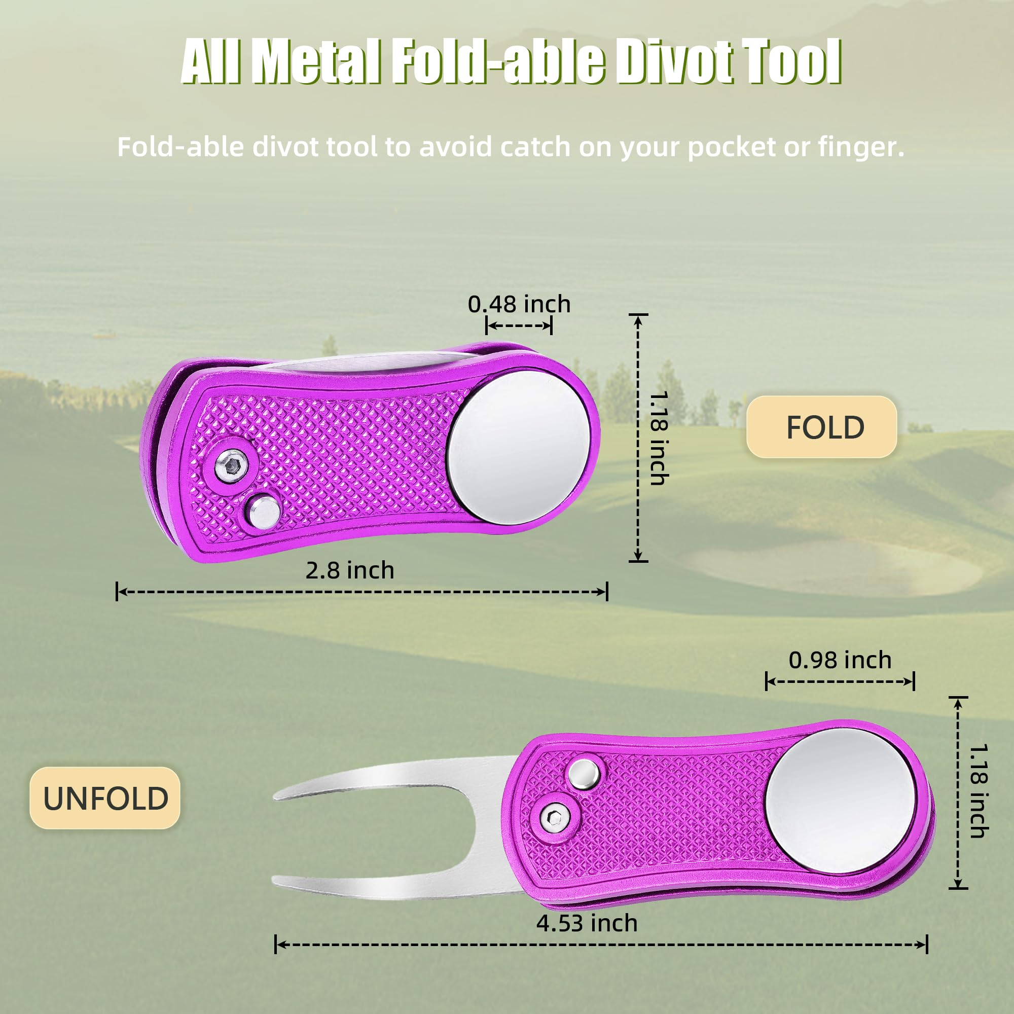 Premium All-Metal Golf Divot Repair Tool with Foldable Design, Pop-Up Button & Magnetic Ball Marker - Perfect for Golf Course Maintenance, Practice Greens & Tournament Play