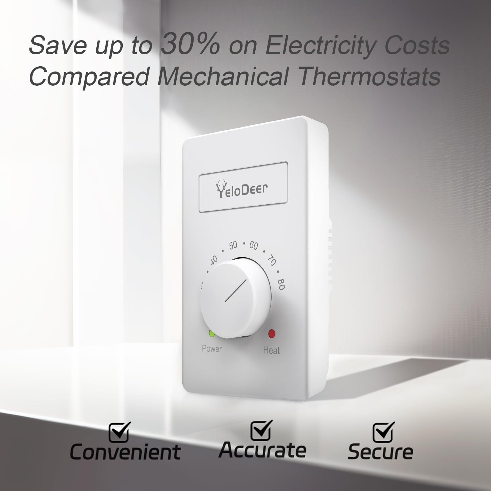 YeloDeer Manual Electric Baseboard Heater Thermostat - 120V Only, Single Pole, Temperature Control for Home Heating - Perfect for Bedrooms, Living Rooms & Basements