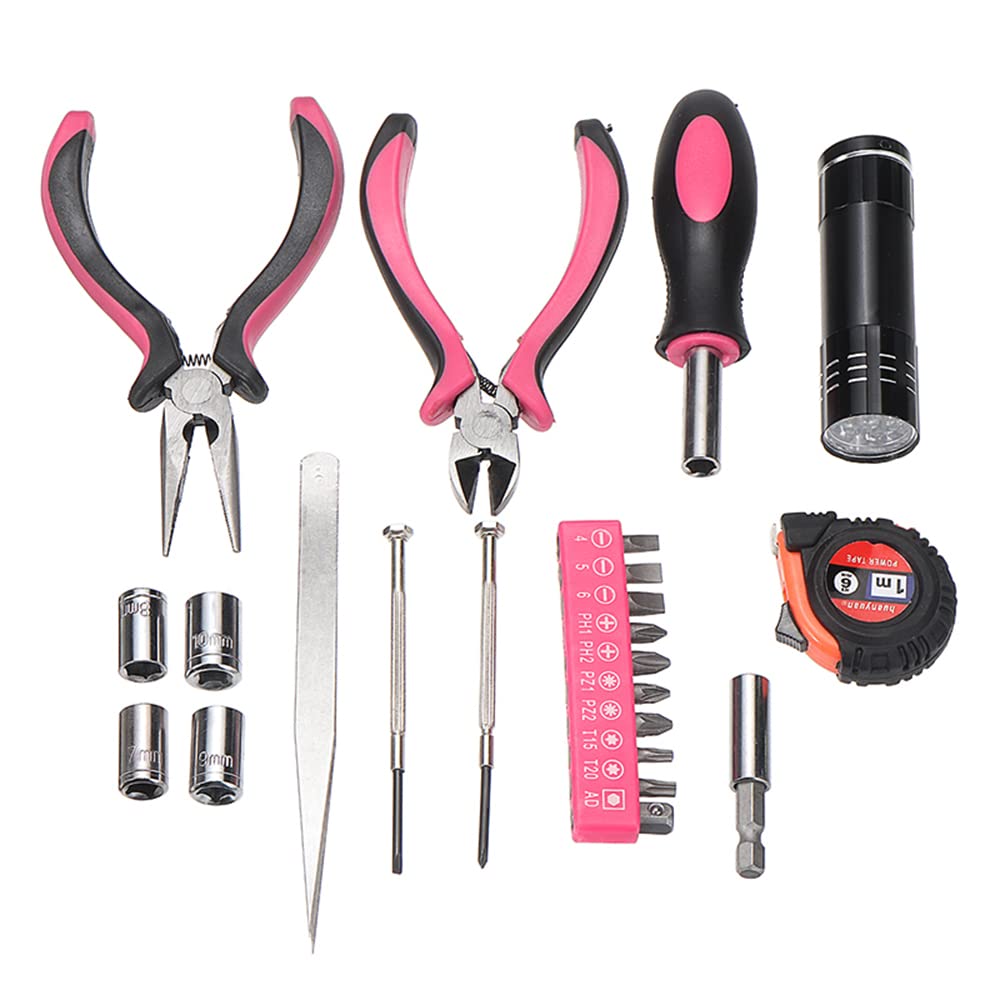 23-Piece Pink Lady Hand Tool Set with Toolbox - Household Repair Kit Including Pliers, Screwdrivers & More - Perfect for DIY Projects, Home Maintenance & Car Repairs