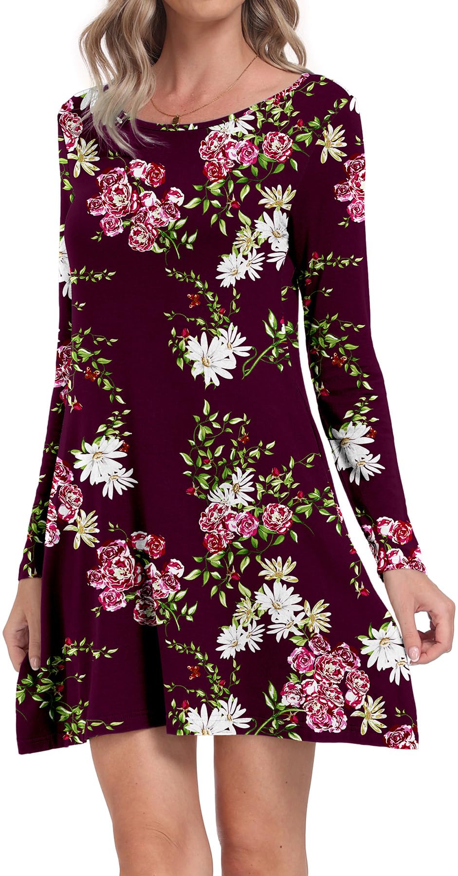 Women's Long Sleeve Pocket T-Shirt Dress - Casual Loose Fit Comfortable Maxi Dress for Everyday Wear, Lounge & Outings