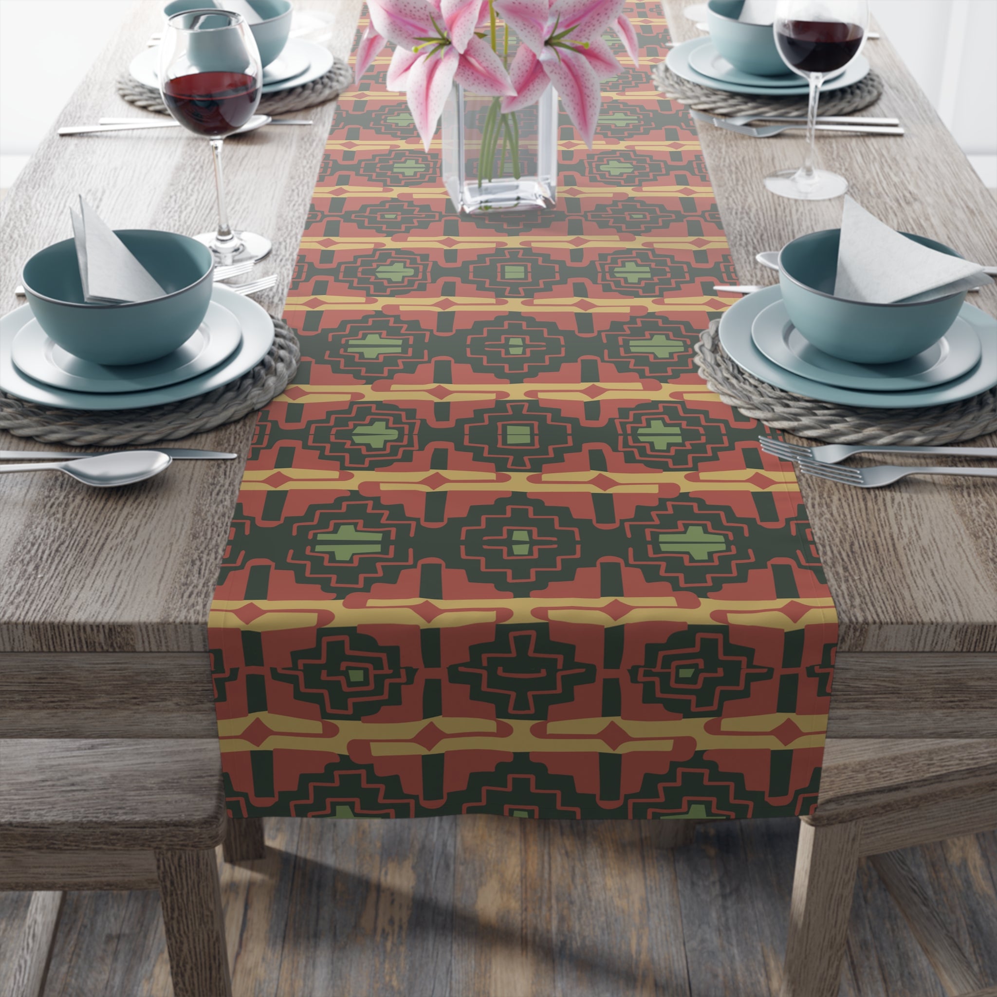 Southwestern Table Runner - Cotton & Poly Blend Mohave Pass Print - 2 Sizes (12x72 & 16x90) - Perfect for Dining Tables, Buffets, and Kitchen Counter Decor