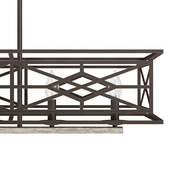 Hunter Langwood 6-Light Modern Linear Chandelier in Onyx Bengal - Sleek Black Glass Fixture for Dining Room, Kitchen Island & Contemporary Living Spaces