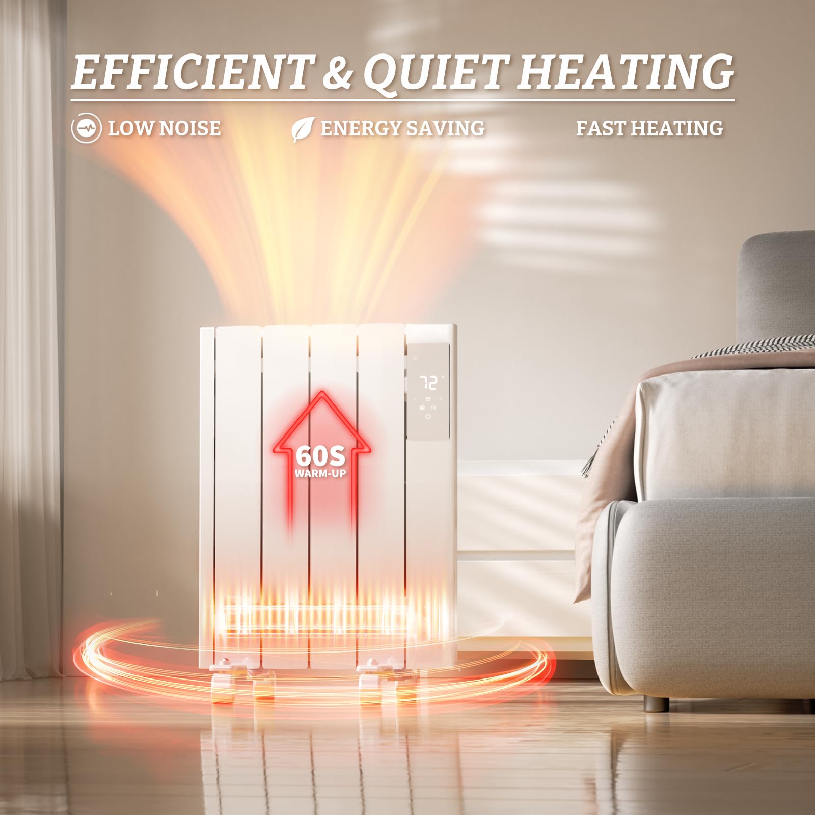 BREEZEHEAT 800W White Electric Panel Heater - Ultra Quiet Wall Mount or Freestanding Space Heater with Digital Display, 24H Timer & Adjustable Thermostat - Perfect for Bedroom, Office & Indoor Heating