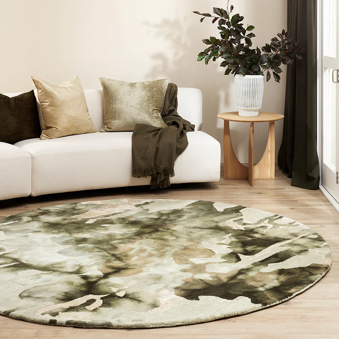 Baya Fayette Round Rug 210cm Diameter - Soft Sage Green Multi-Patterned Bohemian Area Rug for Living Room, Bedroom & Nursery Decor