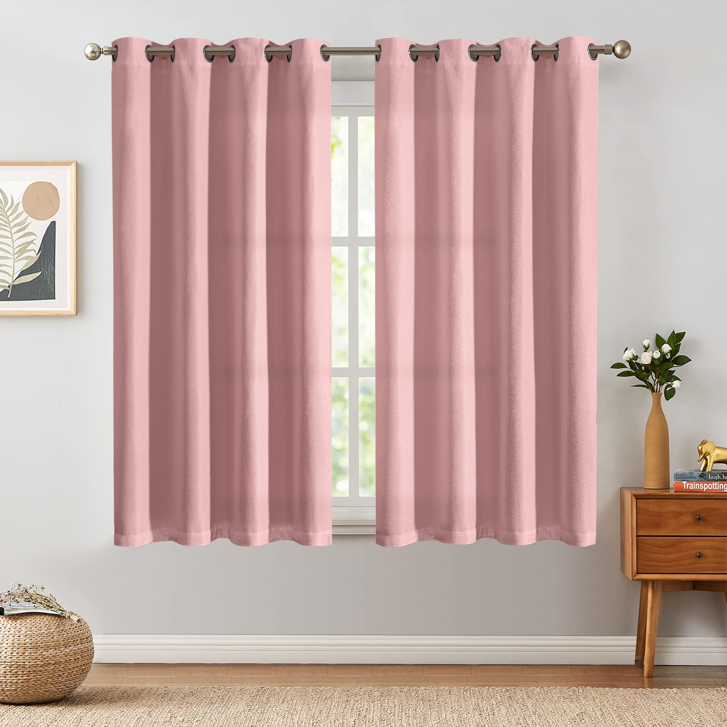 JINCHAN Thermal Insulated Blackout Curtains - Linen Textured Room Darkening Window Drapes for Living Room & Bedroom - Grommet Top Design (1 Panel, 45