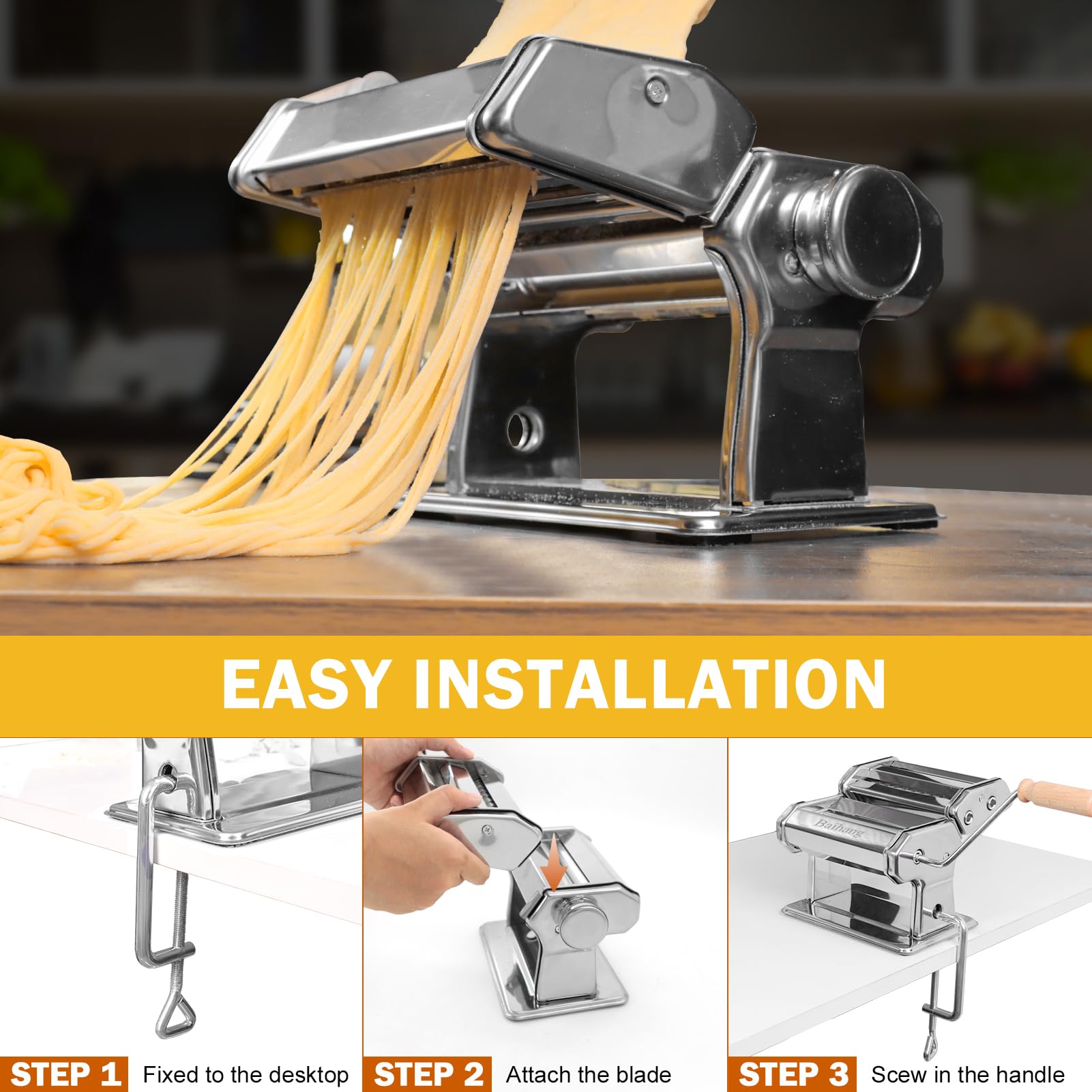 4-in-1 Detachable Pasta Maker Machine with 9 Adjustable Thickness Settings - Pasta Roller, Noodle Maker & Drying Rack for Spaghetti, Fettuccine, Lasagna & Dumpling Skins - Perfect for Home Kitchen & Italian Cooking Enthusiasts