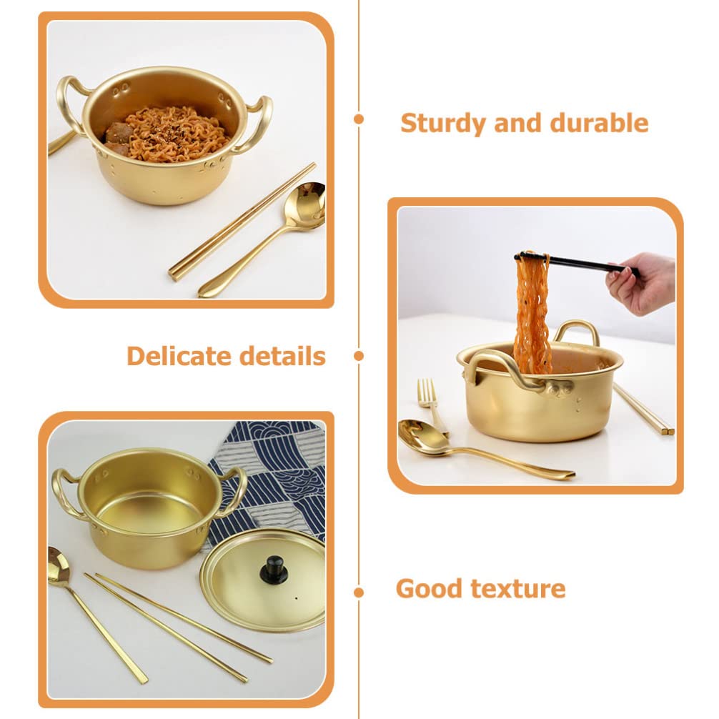 **CALLARON Korean Instant Noodle Pot - Nonstick Ramen Cooker, Soup Pot & Griddle Set - Golden Kitchen Accessories for Quick Meals, Perfect for Dorm, Office & Camping**