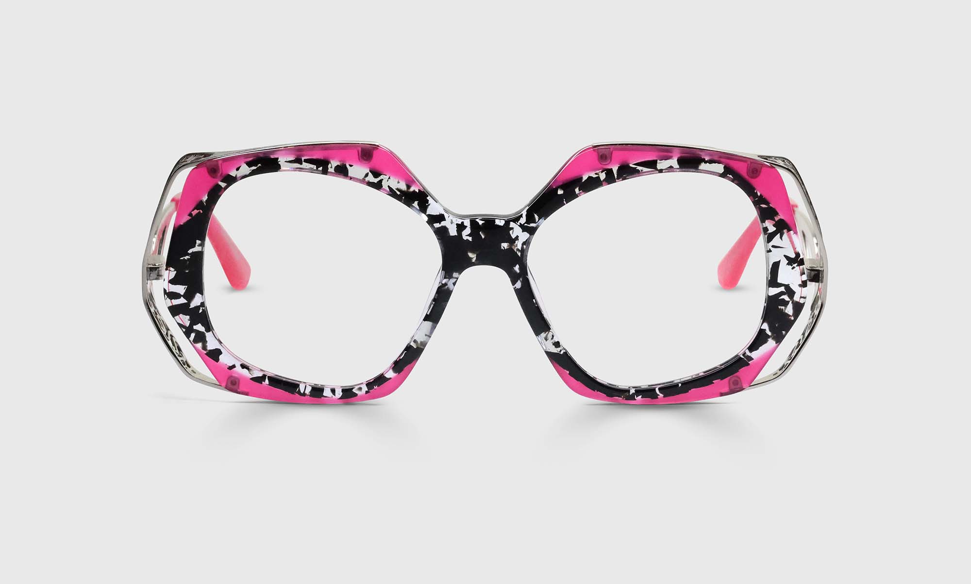 Muse Color 00 Black Ink Blot Eyeglass Frames with Hot Pink Accents & Intricate Stainless Steel Temples - Stylish Reading Glasses for Women, Perfect for Office, Fashion, and Everyday Wear