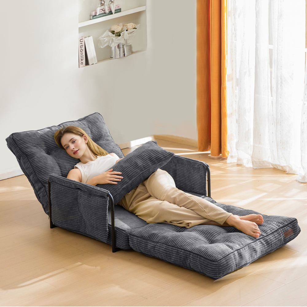 MAXYOYO Adjustable Floor Sofa Bed - 5 Position Foldable Lazy Couch with Removable Pillow & Armrests - Single Size Dark Grey for Living Room, Bedroom & Small Spaces