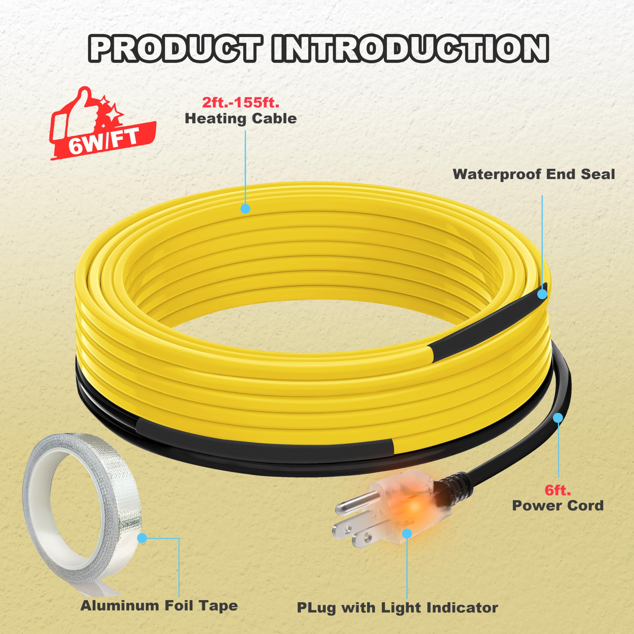 45 Feet Self-Regulating Pipe Heat Cable - Freeze Protection for Metal & Plastic Water Pipes | 120V Anti-Freeze Heating System with 6ft Power Cord by YeloDeer | Ideal for Basement, Outdoor & RV Pipe Winterization