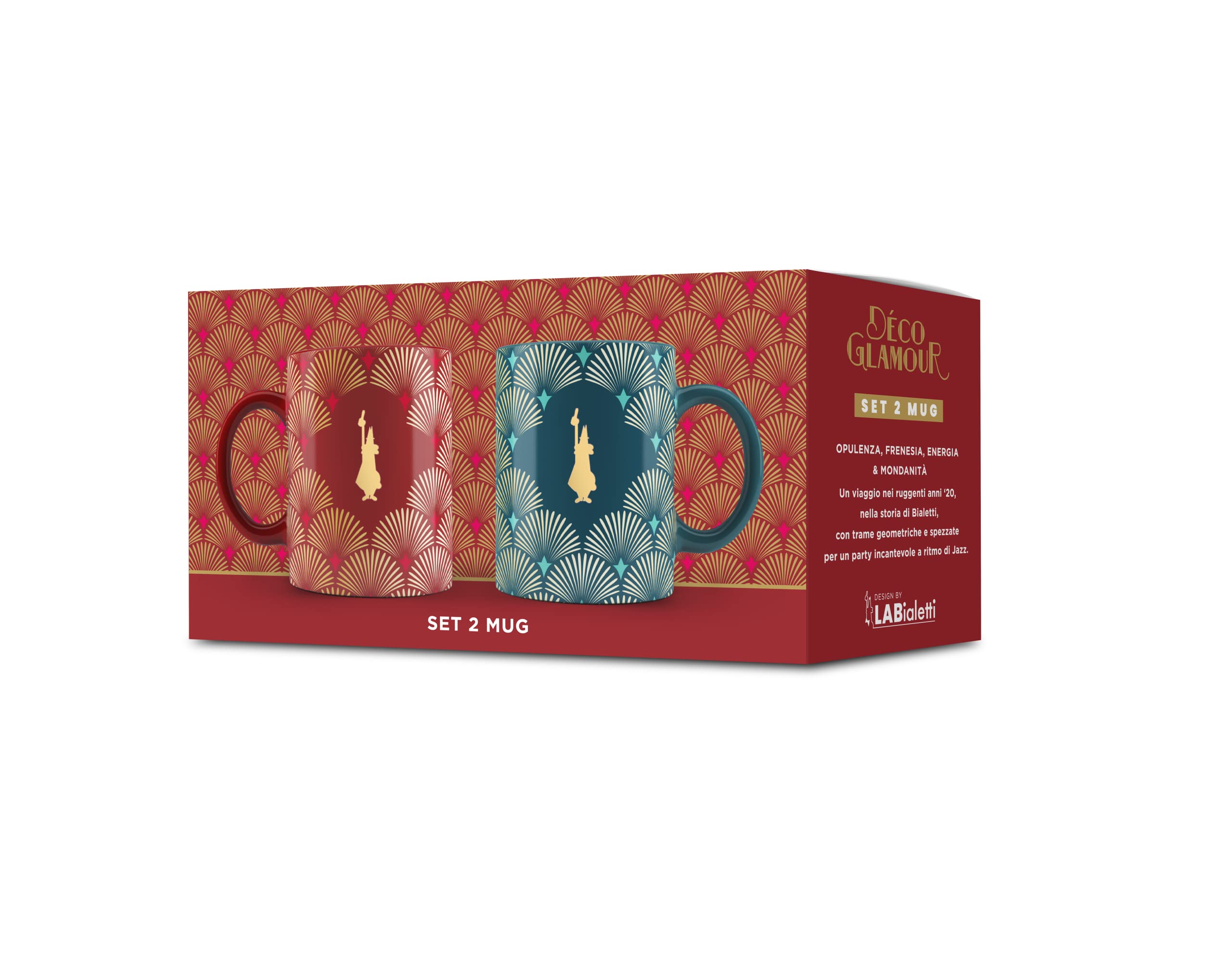 Bialetti Porcelain Coffee Mugs Set of 2 - Red & Green Italian Espresso Cups for Home, Office, and Cafe Use