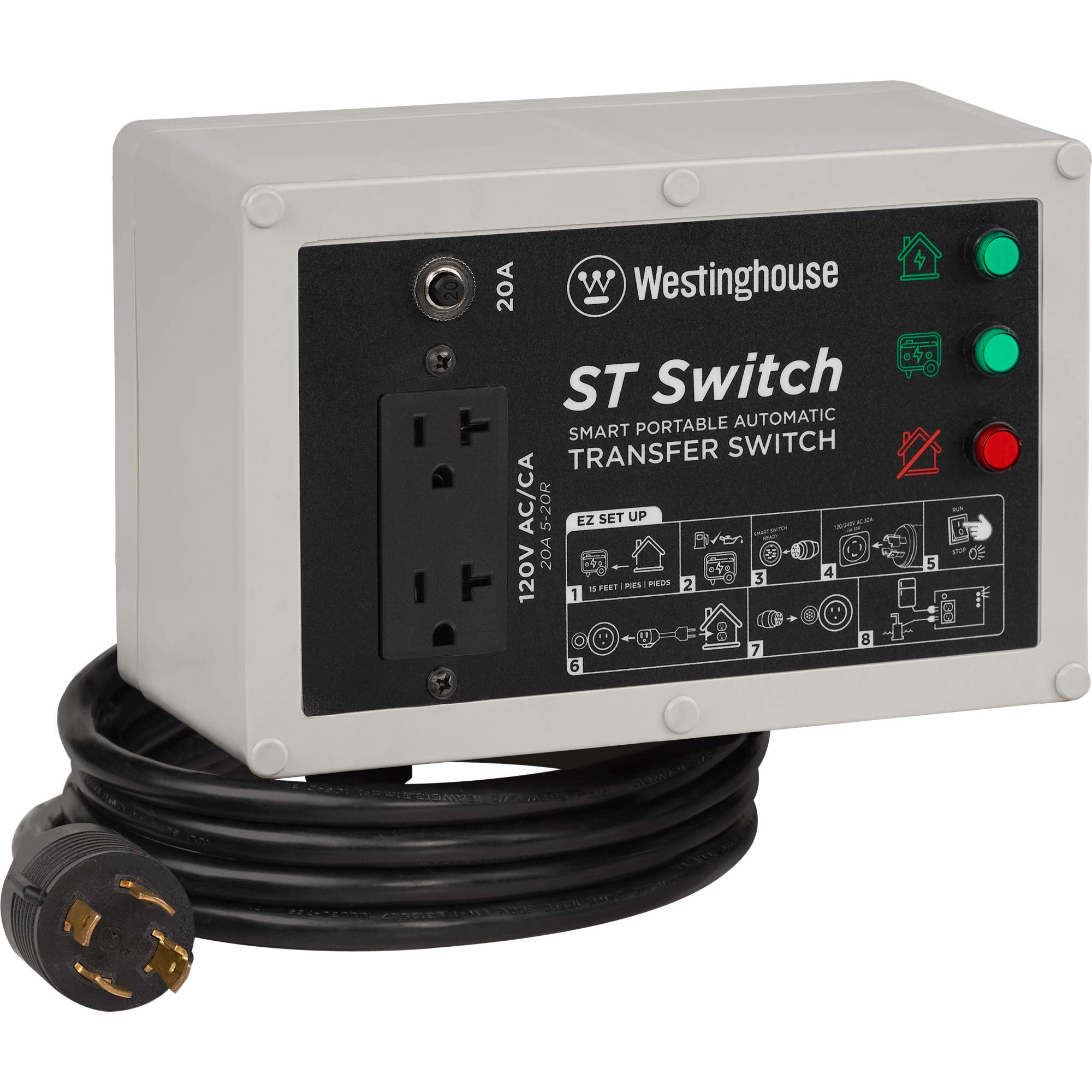 Westinghouse ST Switch Smart Portable Automatic Transfer Generator for Home Backup Power - Ideal for Sump Pumps, Refrigerators & Emergency Power Outages (Black & White) | Perfect for Storm Preparedness & Off-Grid Living