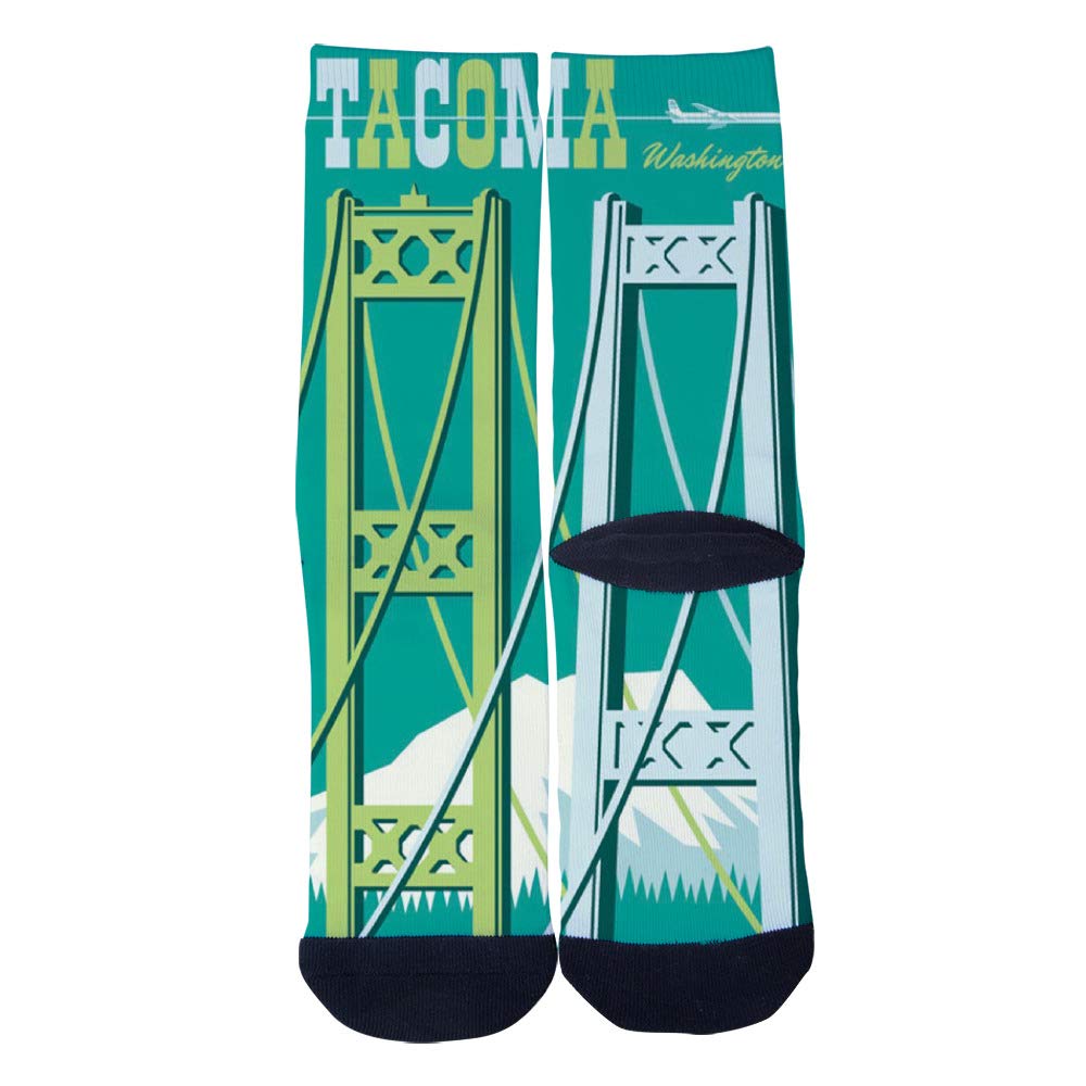 Retro Tacoma Bridge Skyline Socks - Unisex Casual Crew Socks for Gifts & Travel