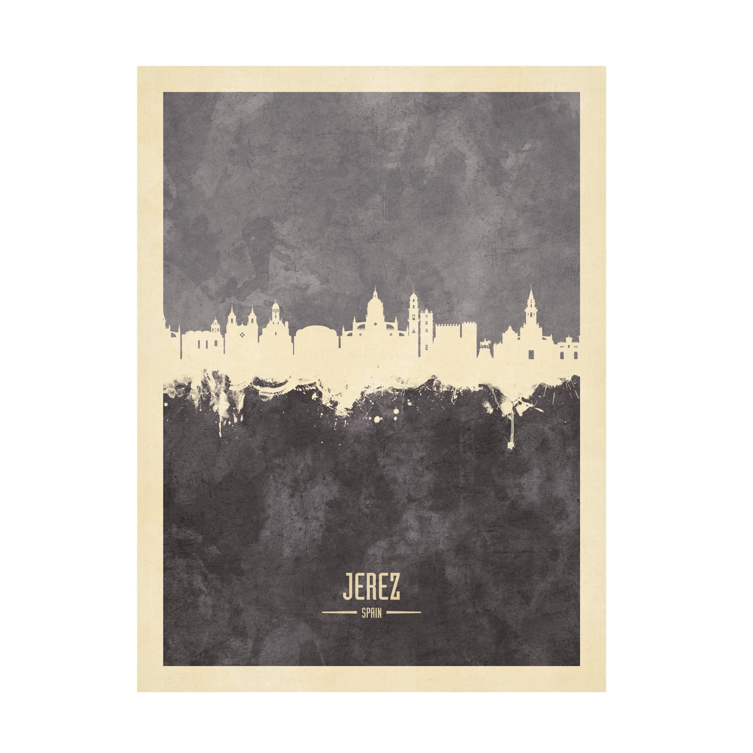 Michael Tompsett 'Jerez Spain Skyline Gray' Canvas Wall Art Print - Modern Cityscape Painting for Living Room, Bedroom & Office Decor