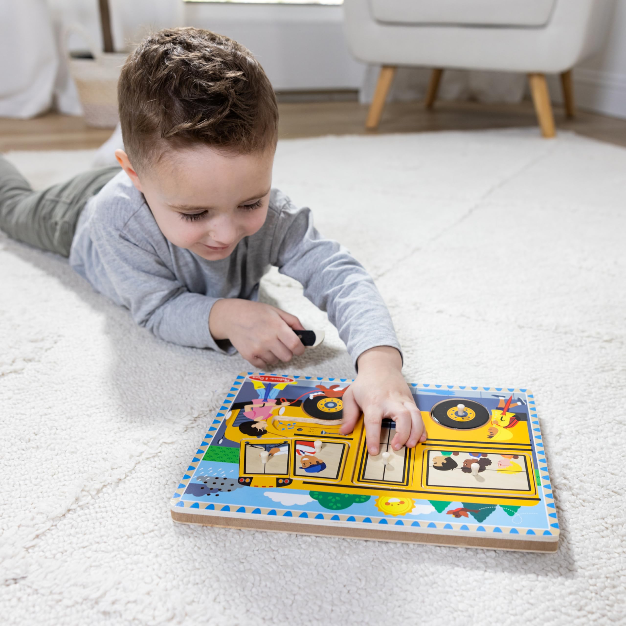 Melissa & Doug The Wheels on the Bus Sound Puzzle - Wooden Educational Toy for Toddlers Ages 2+ | Interactive Learning Puzzle with School Bus Theme | Perfect for Preschool Playtime & Early Childhood Development