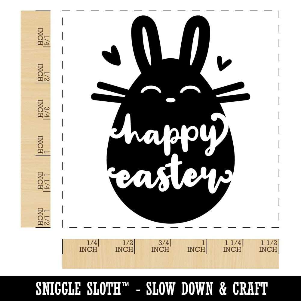 Happy Easter Bunny Egg Silhouette Self-Inking Rubber Stamp - 1.5 Inch Large Black Ink Stamper for DIY Greeting Cards, Scrapbooking & Easter Crafts