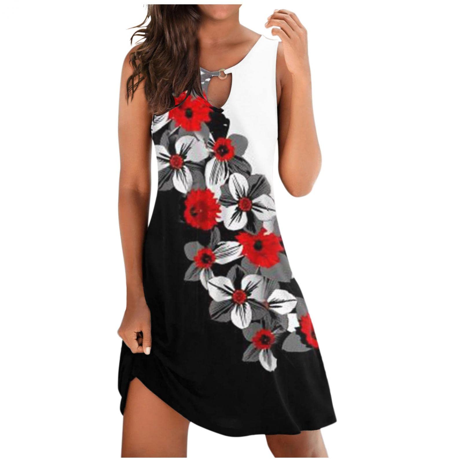 2024 Sexy Vintage Floral Print Mini Dress for Women - Sleeveless O-Neck Summer Dress | Perfect for Beach Vacations, Date Nights & Outdoor Parties
