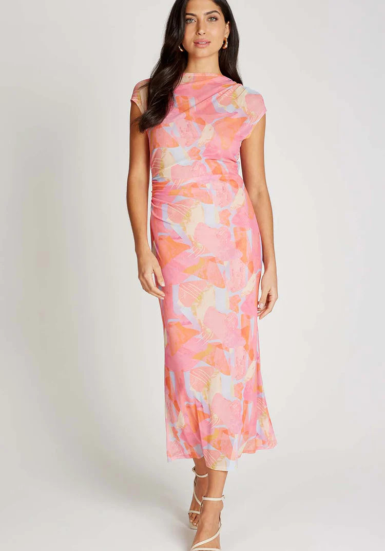Paulette Print Mesh Midi Dress for Women - Floral Summer Dress in Pink | Perfect for Beach Vacation, Garden Party & Casual Outings