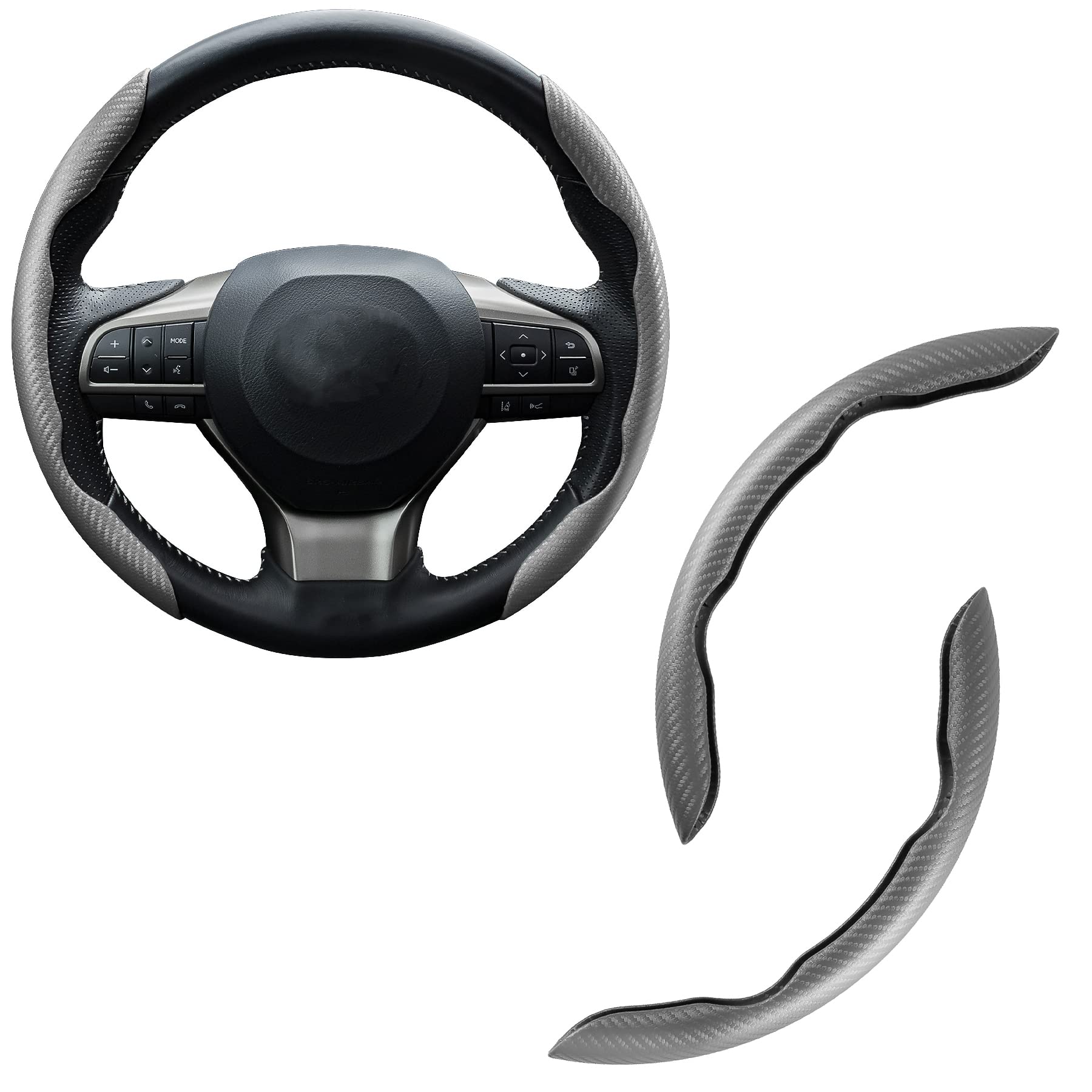 Premium Carbon Fiber Anti-Slip Steering Wheel Cover - Universal Fit for Most Cars - Non-Slip Grip & Scratch Protection - Grey Interior Accessory (Perfect for Daily Commute & Road Trips)