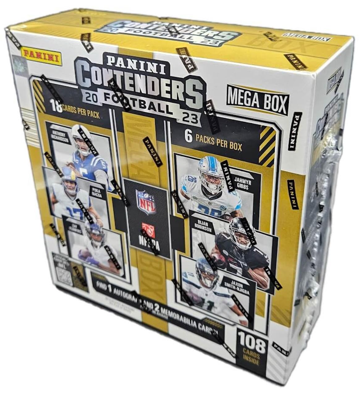 2023 Panini Contenders Football Mega Trading Card Box - 108 Cards with 1 Autograph & Teal Parallels - Collectible NFL Trading Cards for Sports Fans & Card Enthusiasts