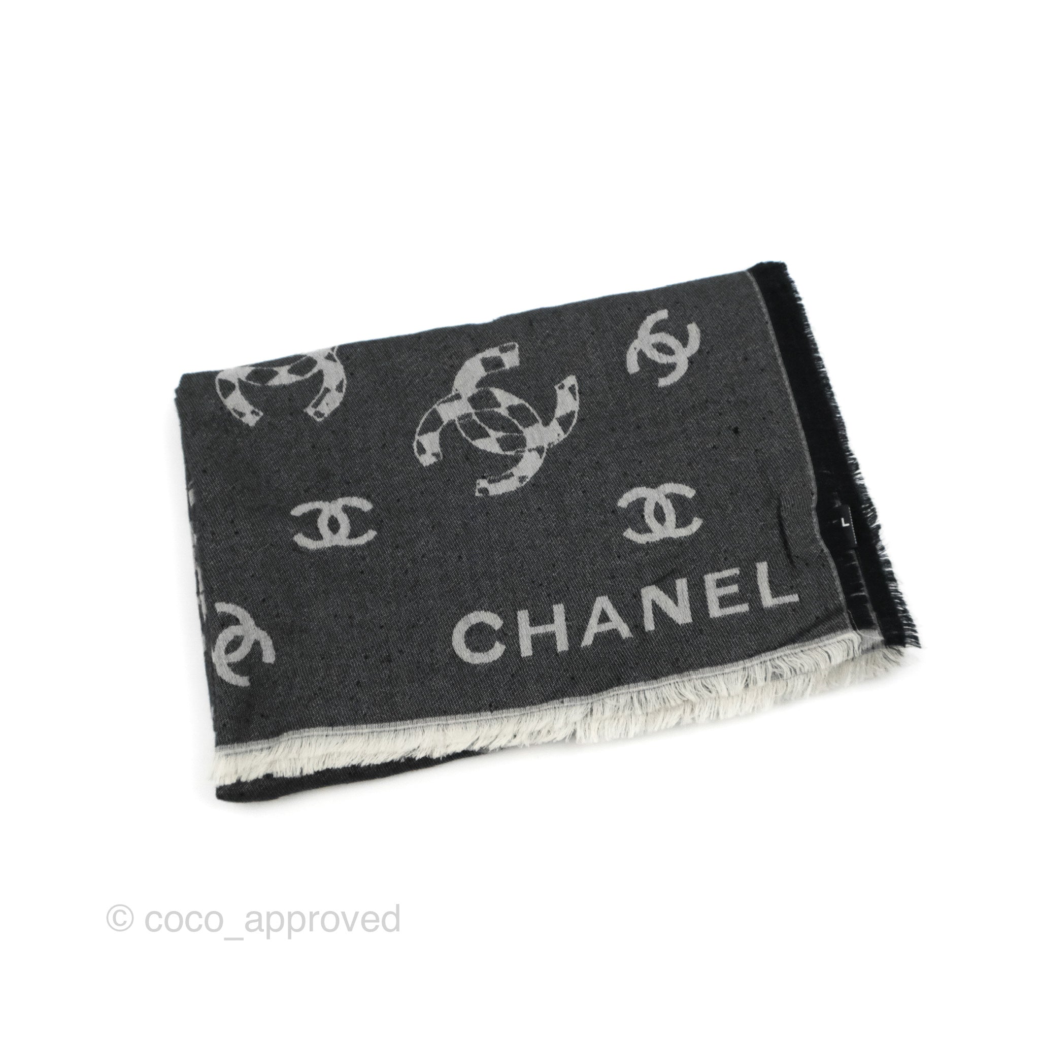 Chanel CC Sequin Stole - Grey Cashmere & Multi-Fabric Shawl Wrap for Women | Elegant Evening Party, Wedding & Special Occasion Accessory