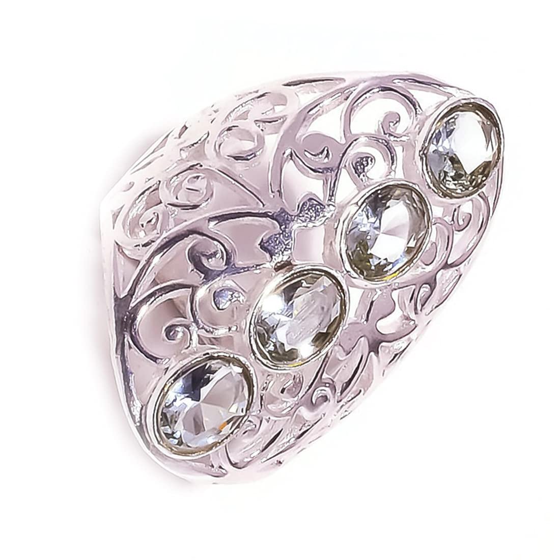 Light Green Amethyst Silver Filigree Ring - Elegant Statement Jewelry for Parties & Gifts