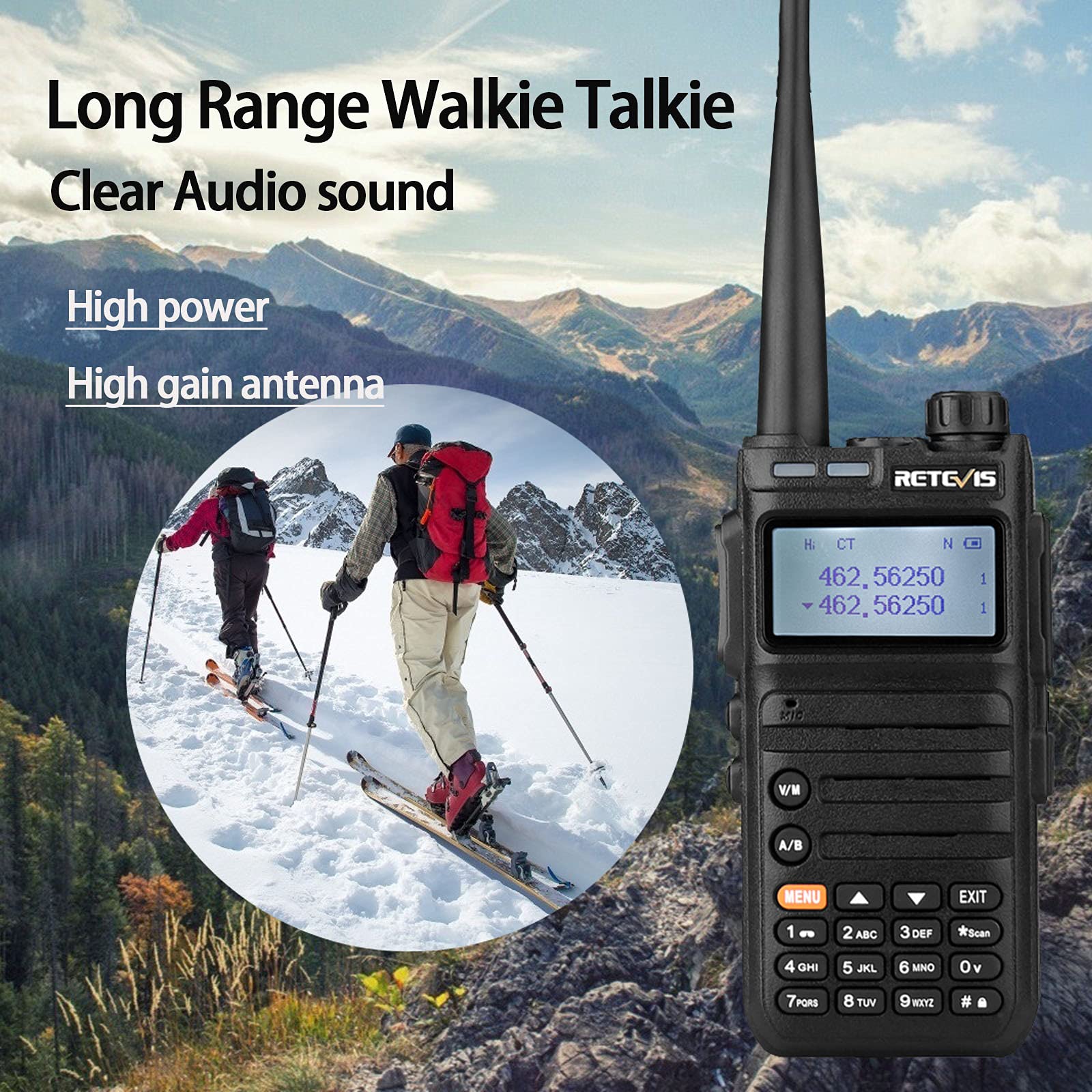 Retevis RA685 Dual Band Walkie Talkie - 5W High Power Long Range Two Way Radio with 1800mAh Rechargeable Battery, Flashlight & FM Radio - Perfect for Beginners, Hunting, Camping & Outdoor Adventures (Black, 1 Pack)