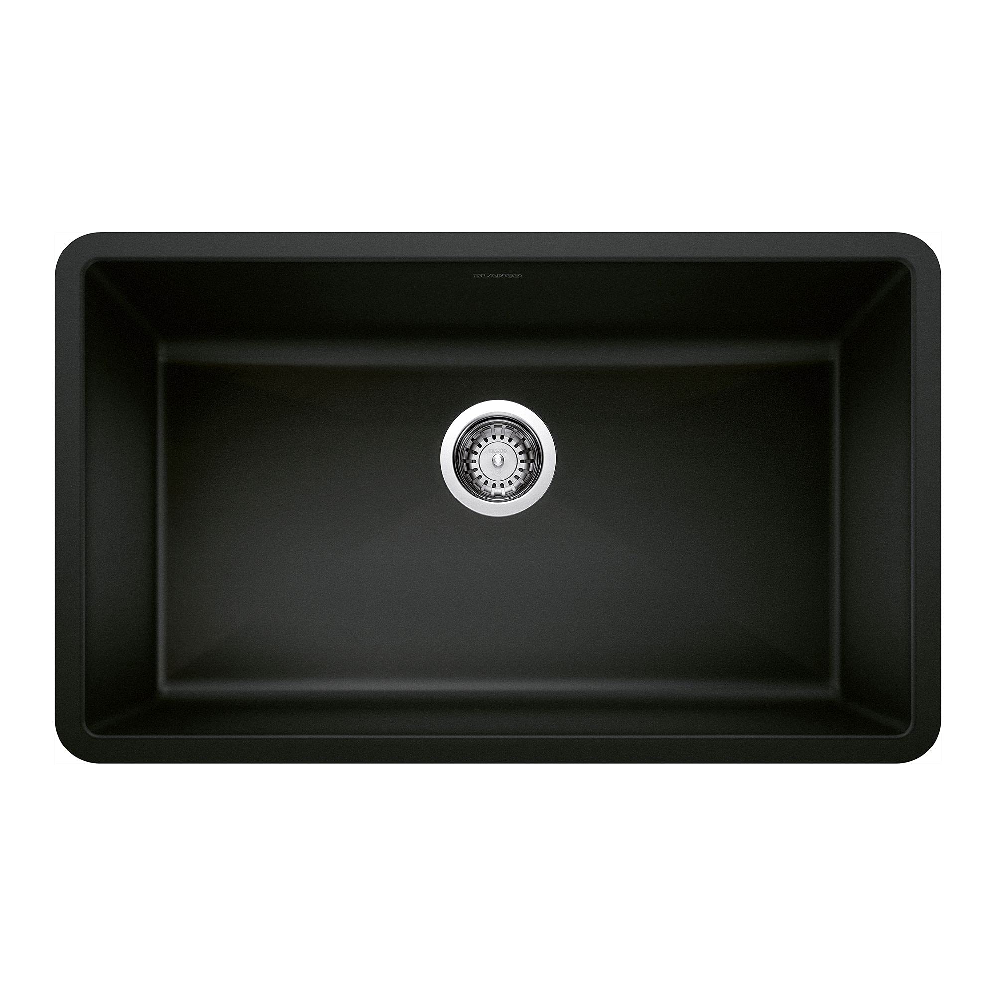 BLANCO Precis Super Single Bowl Kitchen Sink in Coal Black - Durable Stainless Steel for Modern Kitchens, Perfect for Cooking & Cleaning
