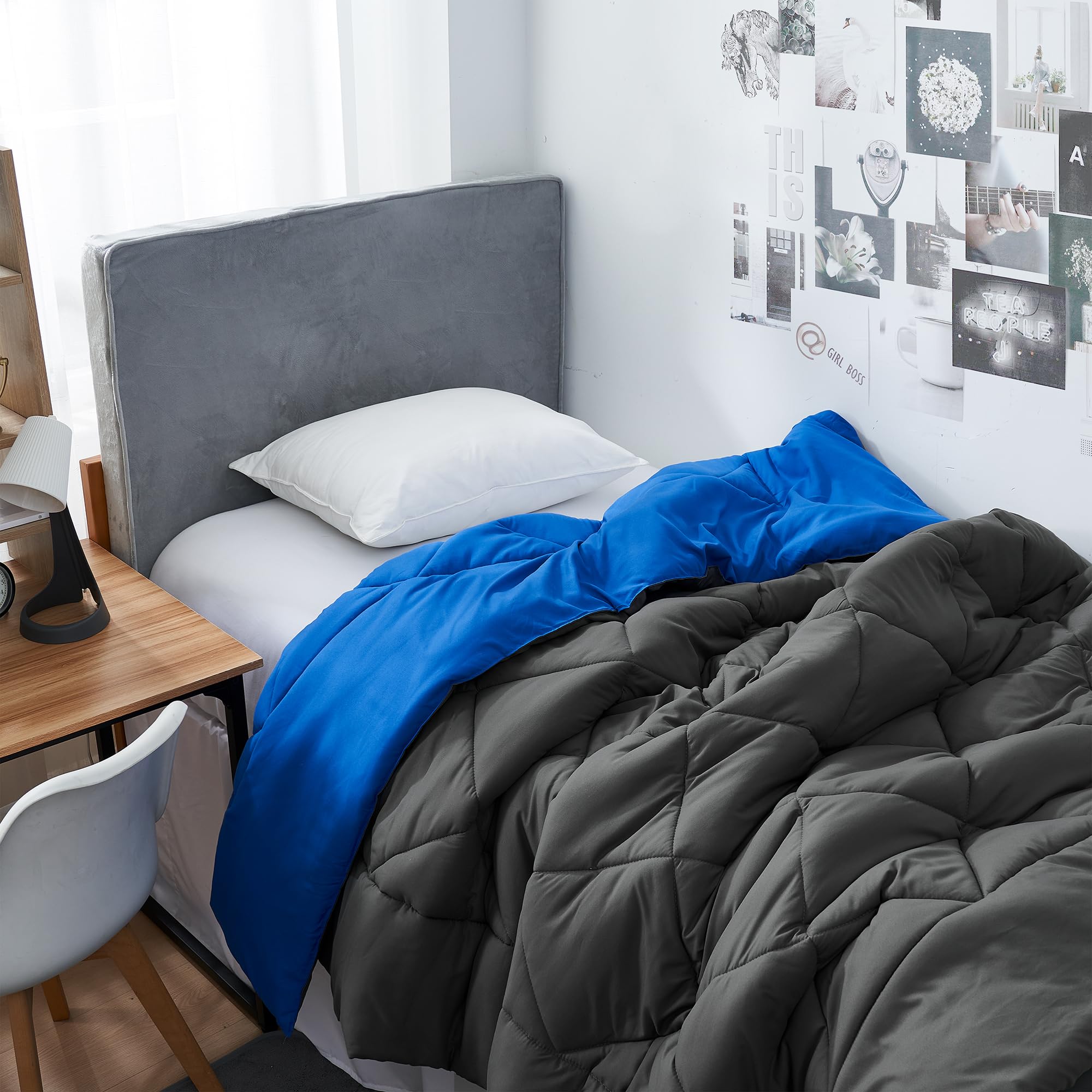 44-Piece College Dorm Essentials Set - Complete Bedding & Bath Bundle in Granite Gray & Pacific Blue - Perfect for University Students, Dorms & First Apartments