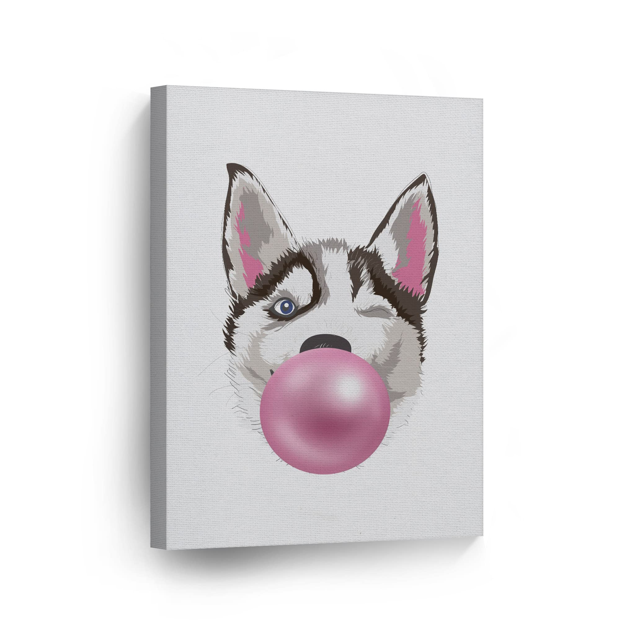 Smile Art Design Husky Dog Chewing Bubble Gum Canvas Wall Art Print - 36x24 Inch Pet Lover Gift, Pop Art Decor for Office, Living Room, Bedroom & Nursery