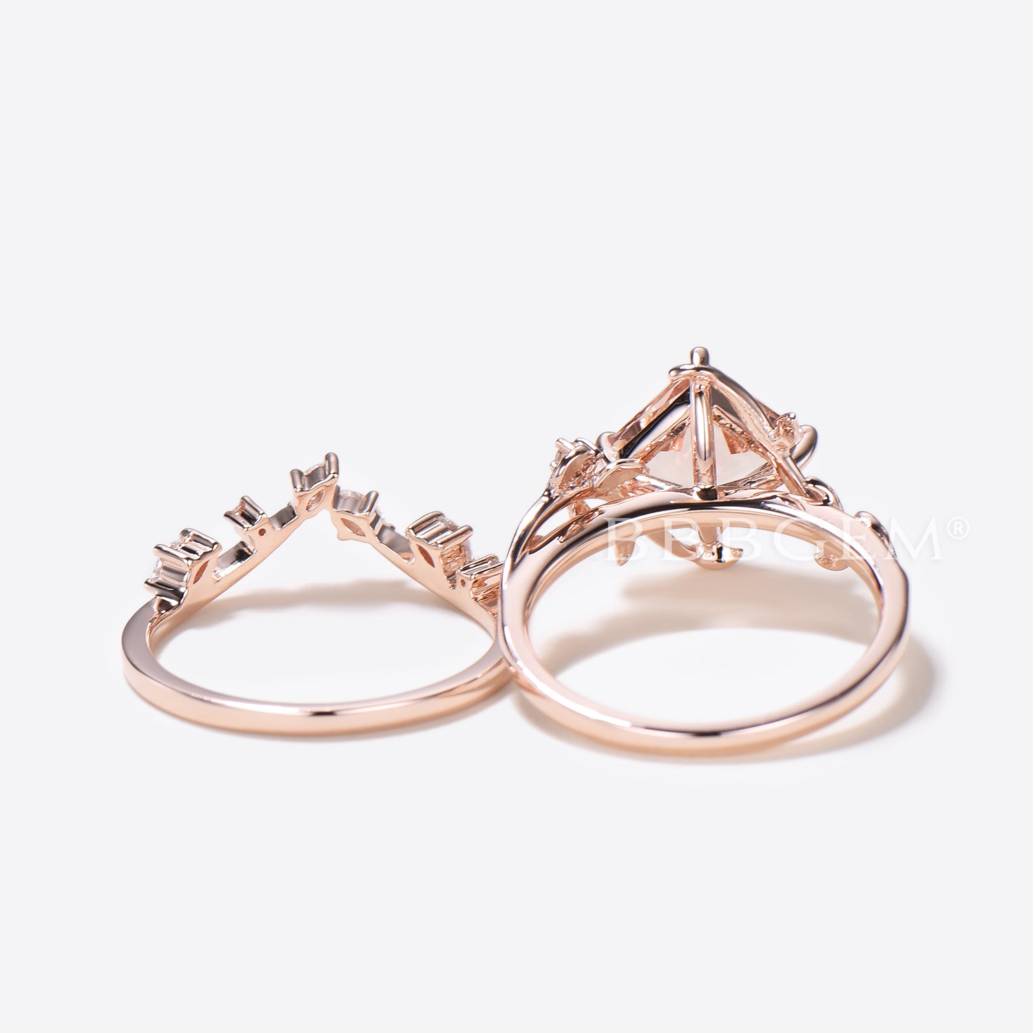 Princess Cut Morganite Leaf Engagement Ring with Diamond Accents - Nature Inspired Bridal Jewelry Set for Wedding, Proposal & Anniversary Gifts
