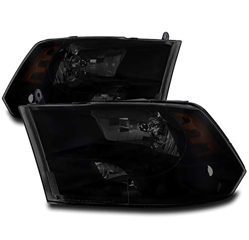 Replacement Black/Smoke Headlights Headlamps Compatible with 2009-2018 Dodge Ram 1500, 2010-2018 2500/3500 - Durable Aftermarket Upgrade for Improved Night Visibility & Style