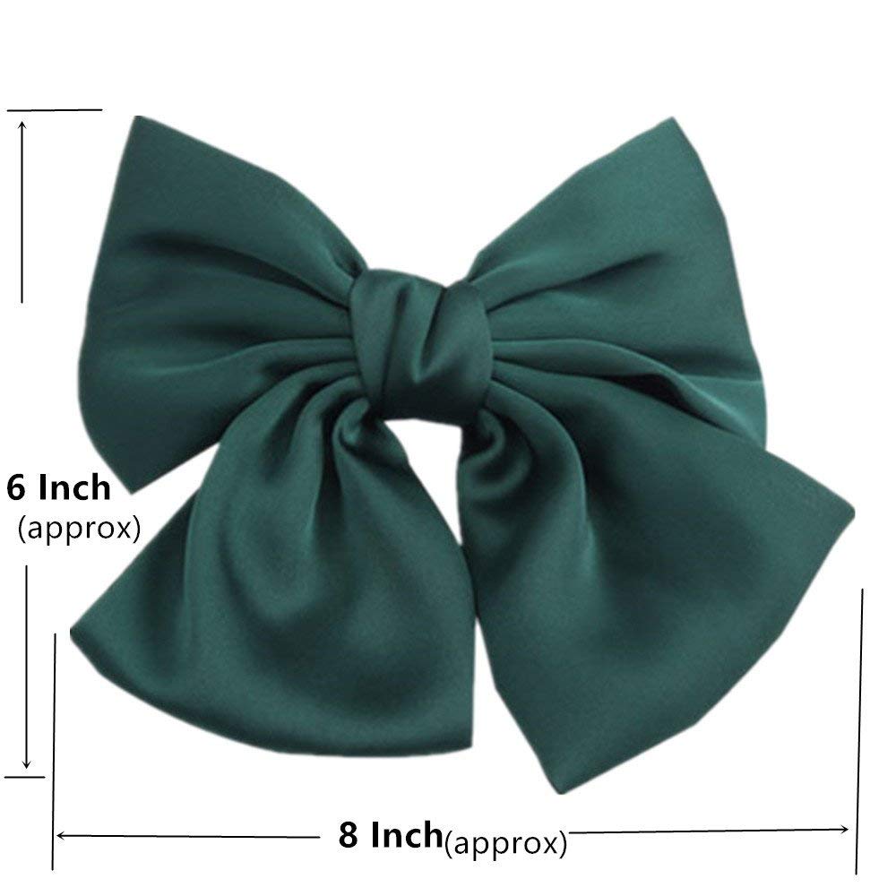 ASG Set of 2 Multicolor Big Hair Bows - 8 Inch Satin Silk Hair Clips for Women - Cute French Barrettes & Hair Accessories for Parties, Weddings, Daily Styling