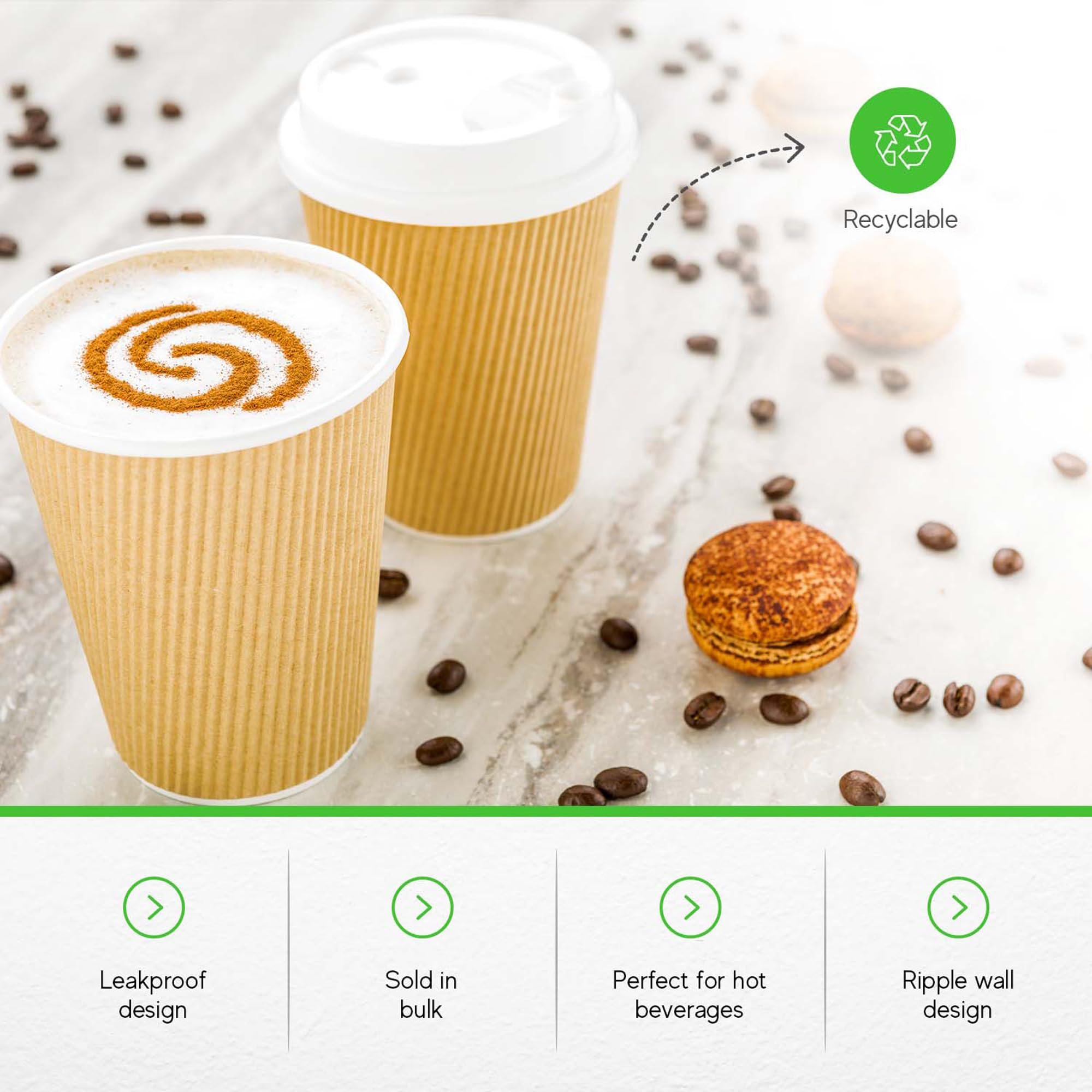500-Count Disposable 12-OZ Kraft Paper Coffee Cups with Ripple Wall Design - No Sleeve Needed - Insulated Hot Beverage Cups for Coffee, Tea & Hot Chocolate - Eco-Friendly Recyclable Takeout Cups for Cafes, Offices & Events - Bulk Wholesale Packaging