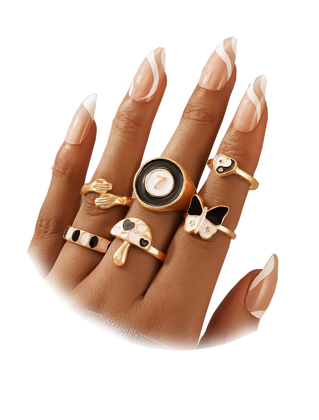 Y2K Aesthetic Chunky Rings for Women - Colorful Stackable Mushroom, Heart, Flower, Yin Yang & Butterfly Rings - Trendy Jewelry for Teen Girls - Perfect for Parties, Gifts & Everyday Fashion Accessories
