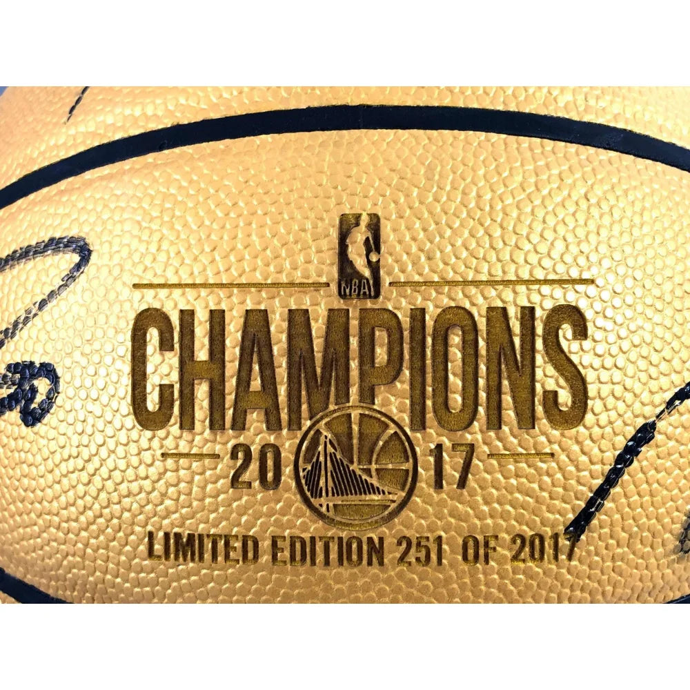 Kevin Durant Stephen Curry Klay Thompson Autographed Golden State Warriors Basketball - Limited Edition Gold BAS COA Certified - Perfect for NBA Collectors, Sports Memorabilia Fans & Warriors Gift Ideas