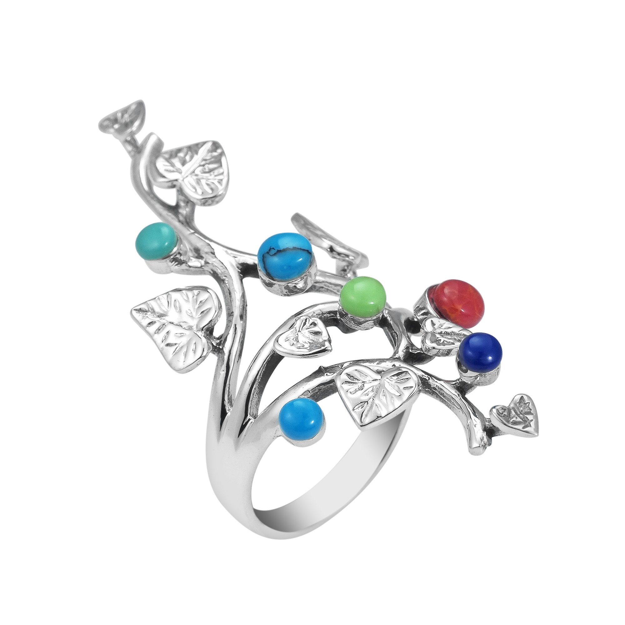 Elegant .925 Sterling Silver Vine Leaf Round Multi Stone Ring for Women | Trendy Comfort Fit Wedding Band | Perfect Gift for Daughter, Wife, or Loved One | Sizes 6-11 | Ideal for Weddings, Anniversaries & Special Occasions
