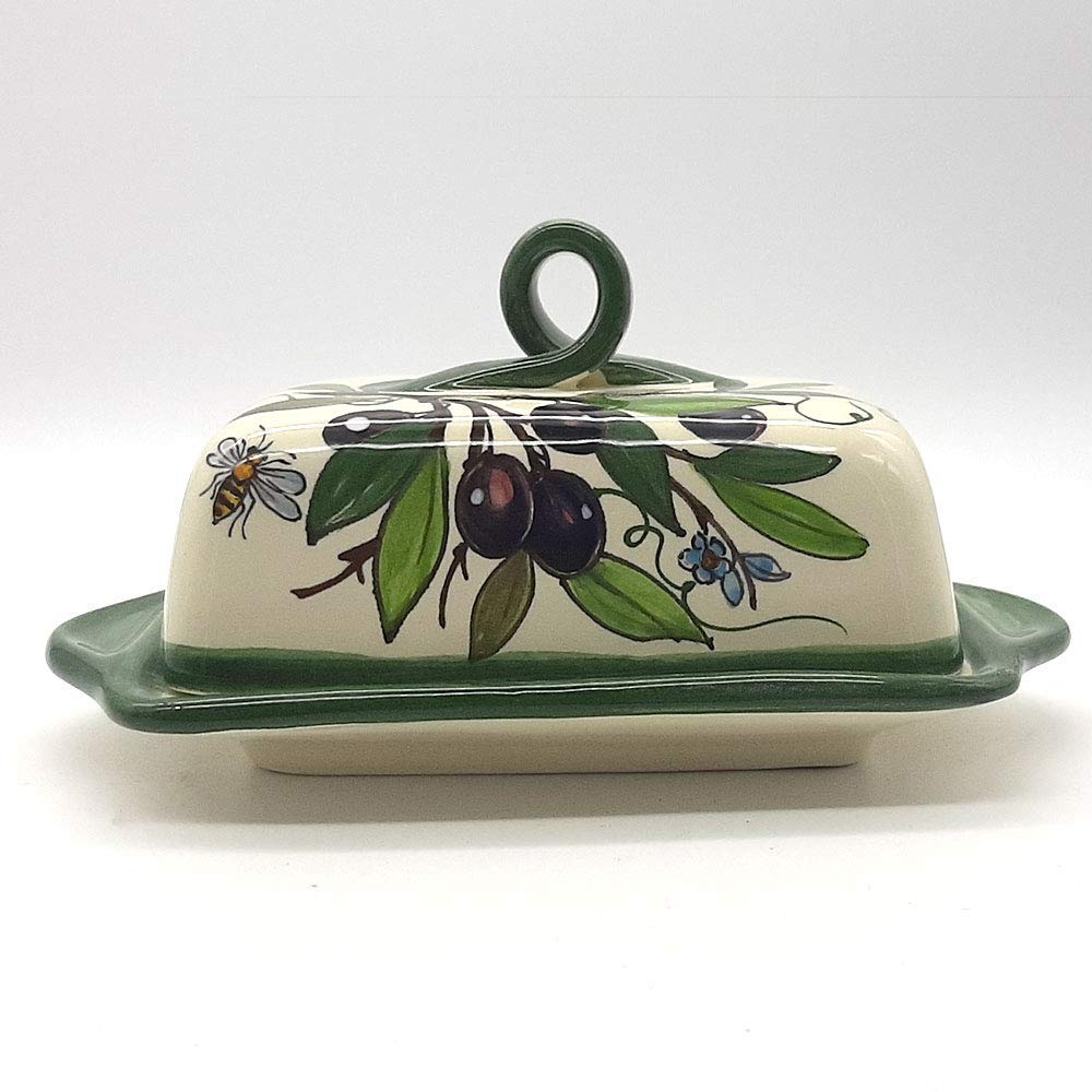 Italian Hand-Painted Ceramic Butter Dish with Lid - 8