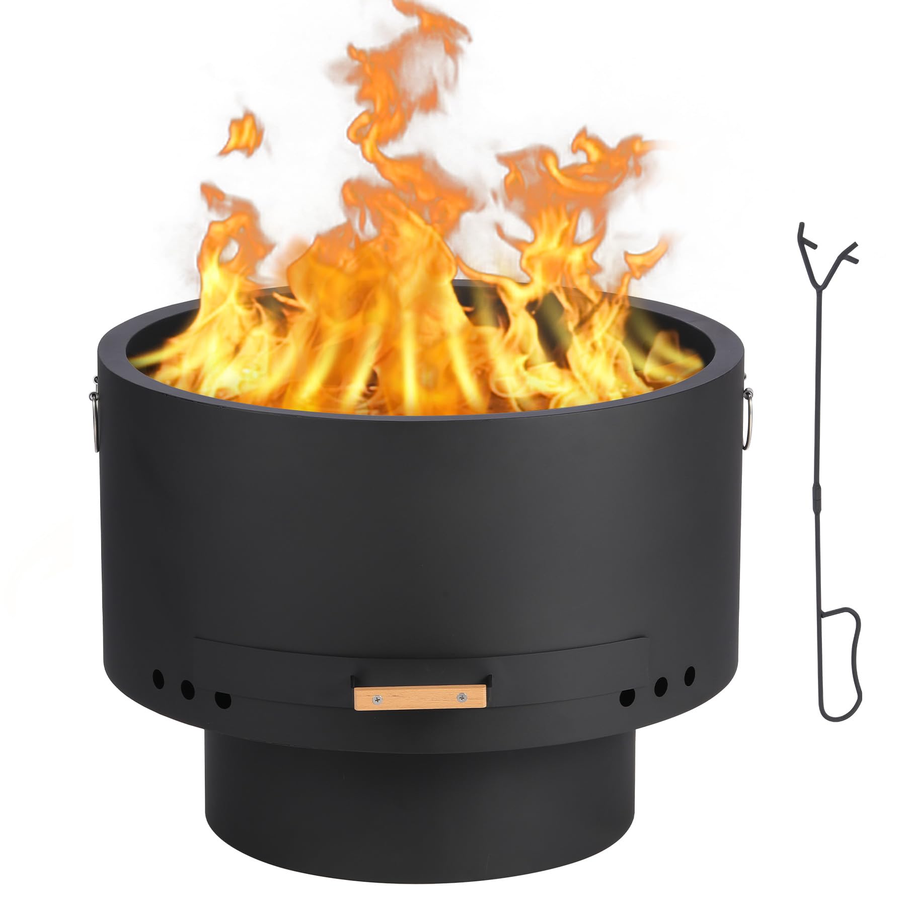 GARVEE 26 Inch Smokeless Fire Pit - Outdoor Wood Burning Fire Table with Removable Ash Pan & Bamboo Cover - Portable Bonfire Pit for Backyard, Patio, Camping, Picnic (Black) - Perfect for Outdoor Gatherings and Cozy Evenings