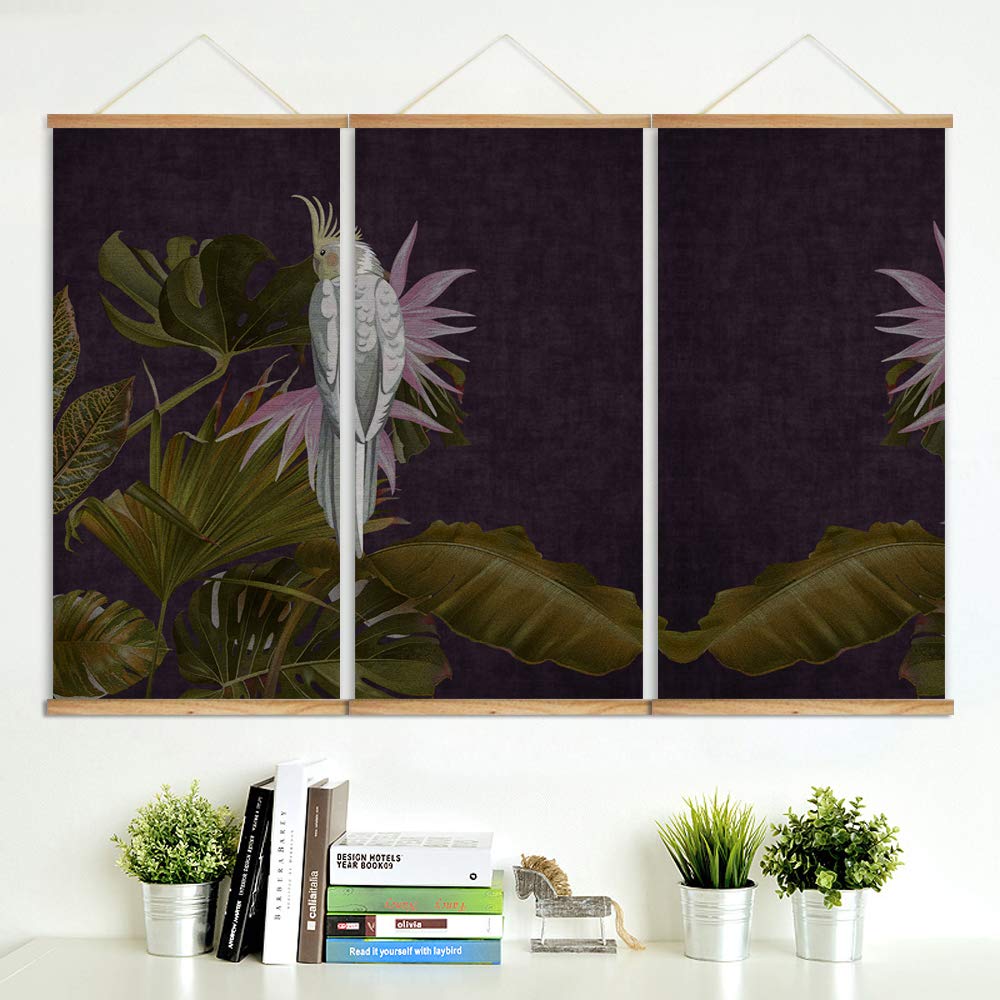 Idea4Wall Magnetic Wooden Framed Hanging Poster - 3 Panel Green Leaves & Flowers Wall Art (18