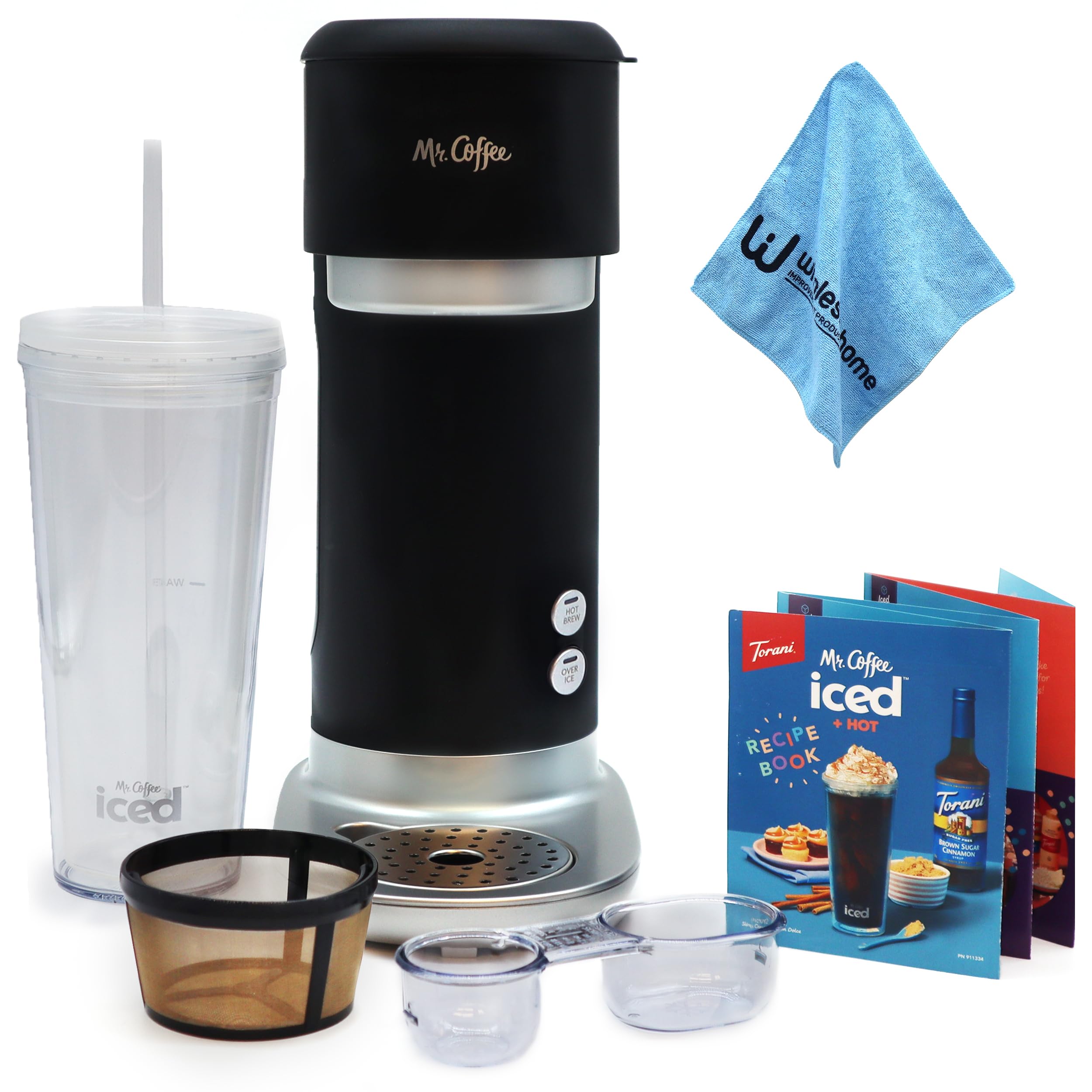 Mr. Coffee Iced Coffee Maker - Single Serve Hot & Cold Brew Machine with 22oz Reusable Tumbler, Filter & Cloth - Perfect for Home, Office & Outdoor Coffee Lovers