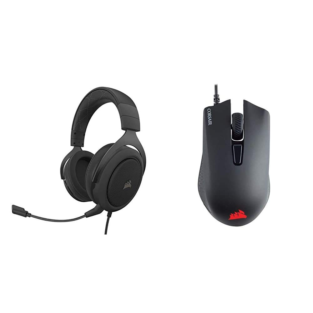 Corsair HS60 Pro Surround On-Ear Gaming Headset with Mic - Carbon & Corsair Harpoon RGB PRO 6-Button Wired Gaming Mouse - Black - Perfect for PC, PS4, Xbox Gaming & Streaming