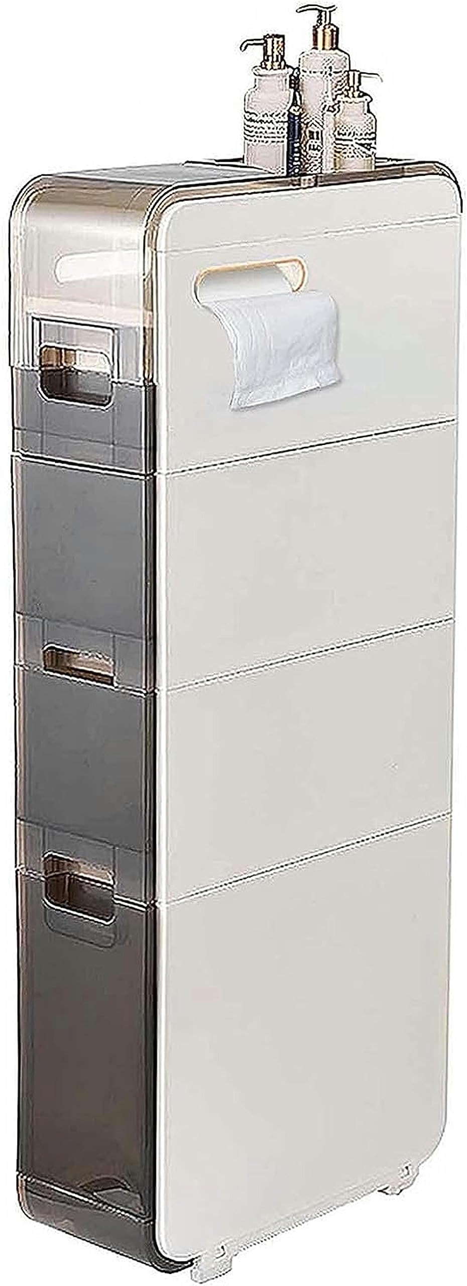 Slim Bathroom Storage Cabinet with Drawers & Wheels - Multifunctional Freestanding Plastic Organizer for Toilet Paper, Towels & Essentials - Perfect for Small Bathrooms, Corner Spaces & Apartment Living