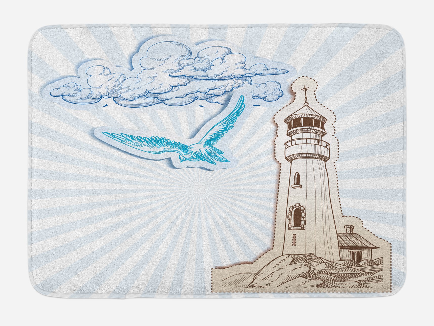 Ambesonne Non-Slip Seagull Bath Mat - Plush Nautical Decor with Scrapbook Style Seagull & Cloud Design, 30.2